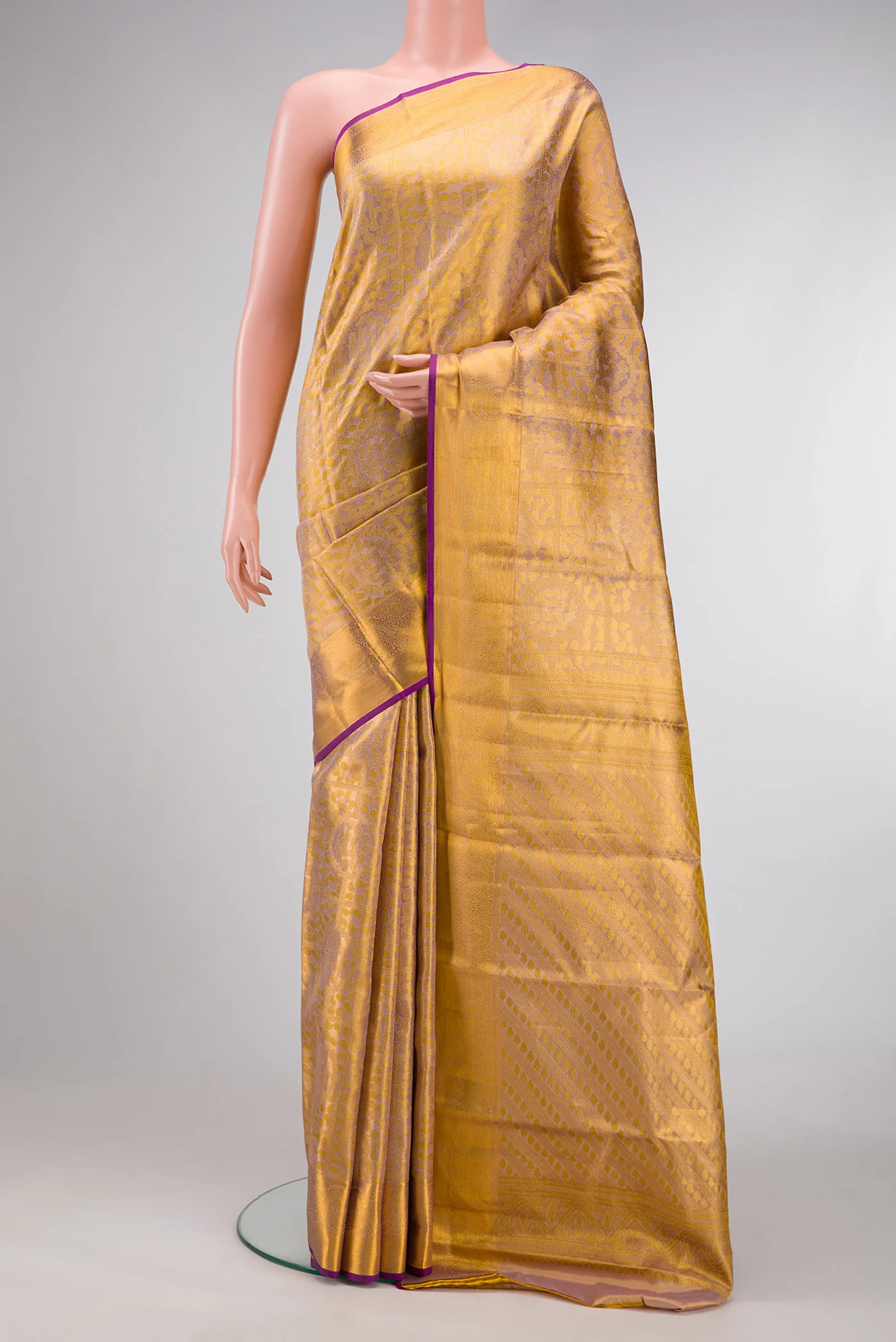 Rose Gold Dual Tone Kanchipuram Tissue Silk Saree