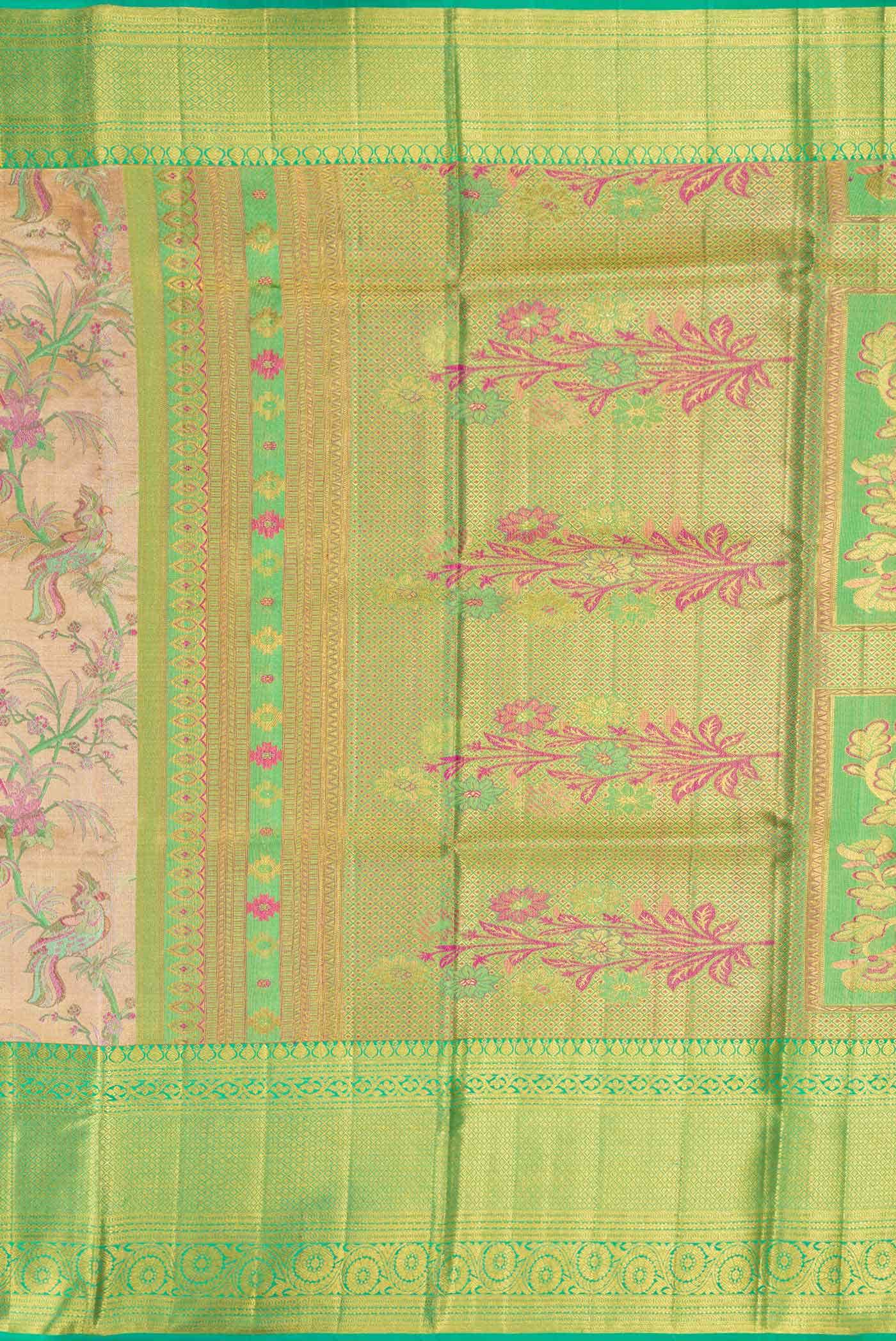 Rose Gold Dual Tone Kanchipuram Tissue Silk Saree - Image 5