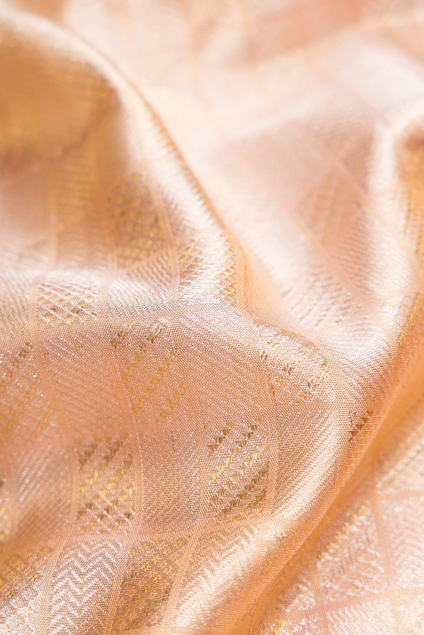 Rose Gold with Gold Color Kanjivaram Tissue Silk Saree - Image 2