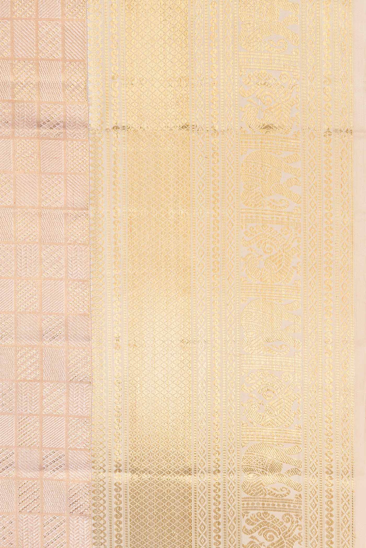 Rose Gold with Gold Color Kanjivaram Tissue Silk Saree - Image 3