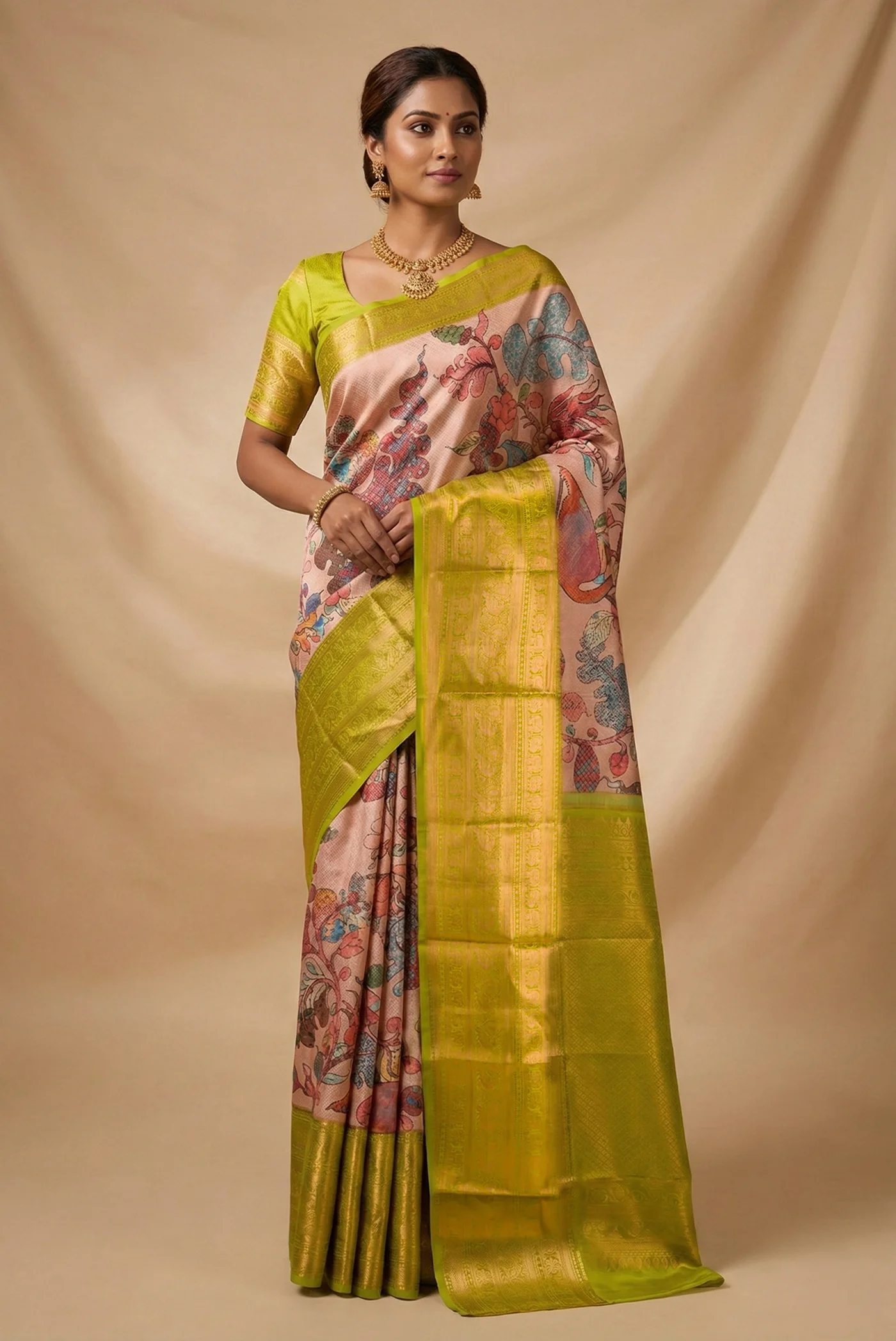 Rose Gold Dual Tone Kanjivaram Silk Saree