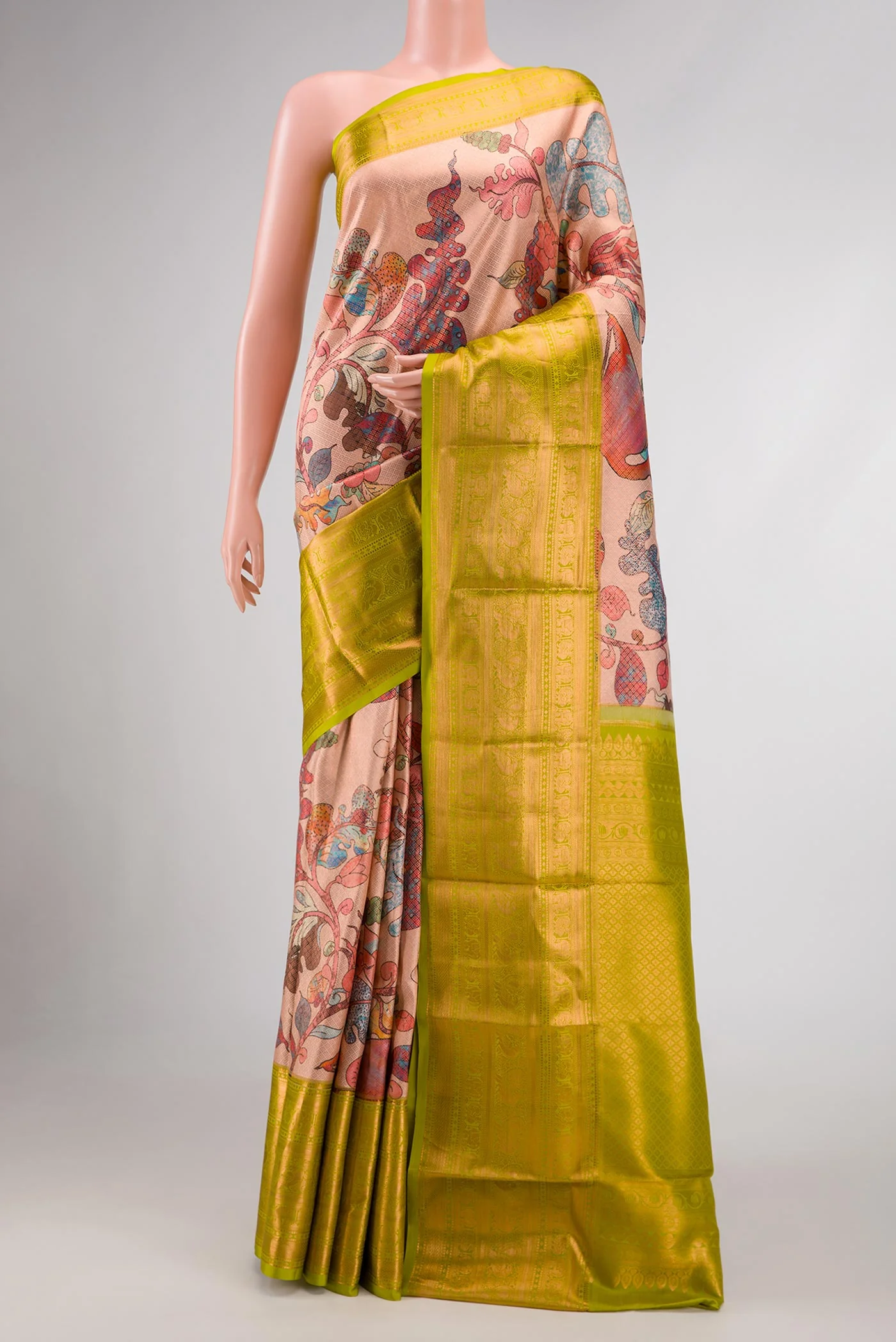 Rose Gold Dual Tone Kanjivaram Silk Saree - Image 2