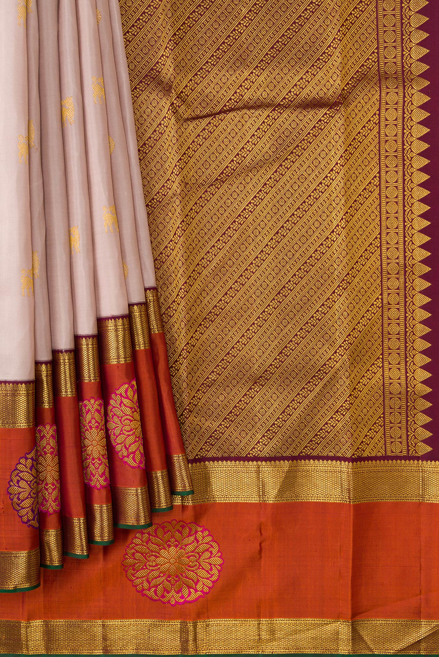 Rose Gold Kanjivaram Silk Saree - Image 4