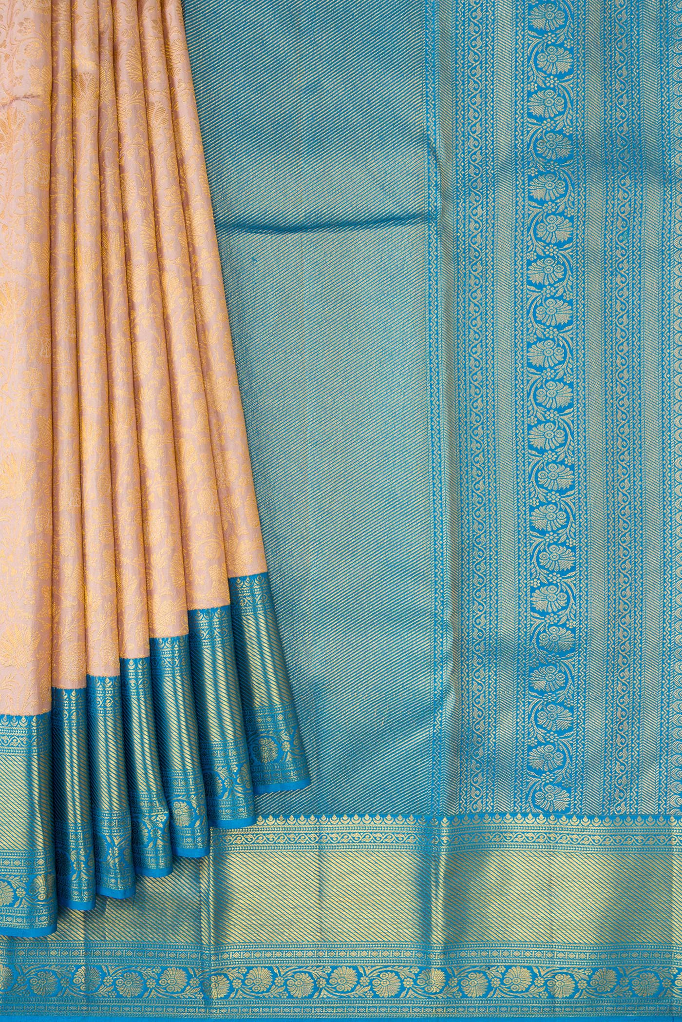Rose Gold Kanjivaram Silk Saree - Image 4