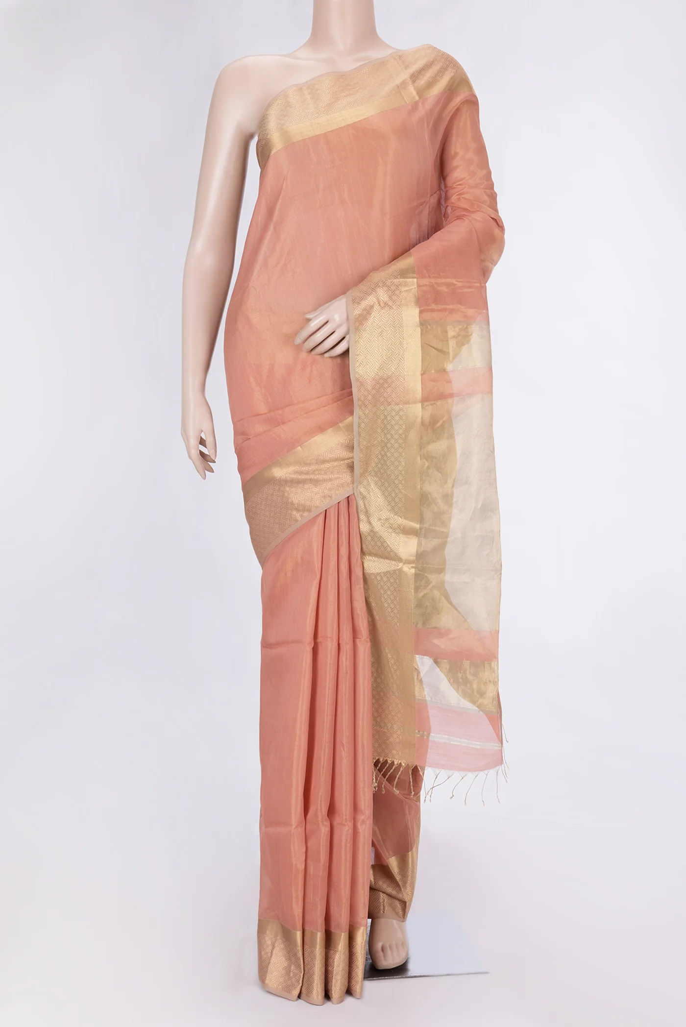 Rose Gold Maheshwari Silk Cotton Saree