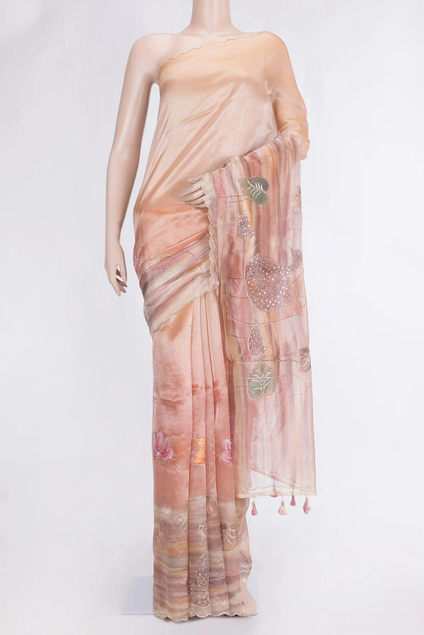 Peach Dual Tone Organza Silk Saree