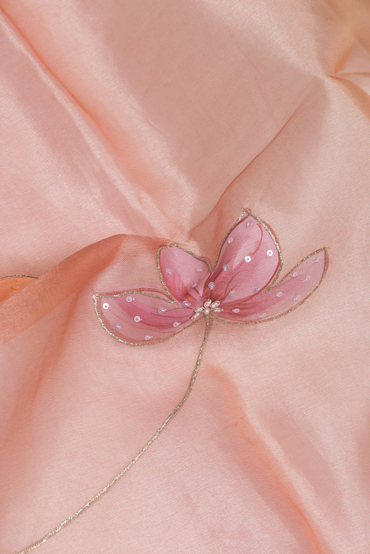 Peach Dual Tone Organza Silk Saree - Image 2