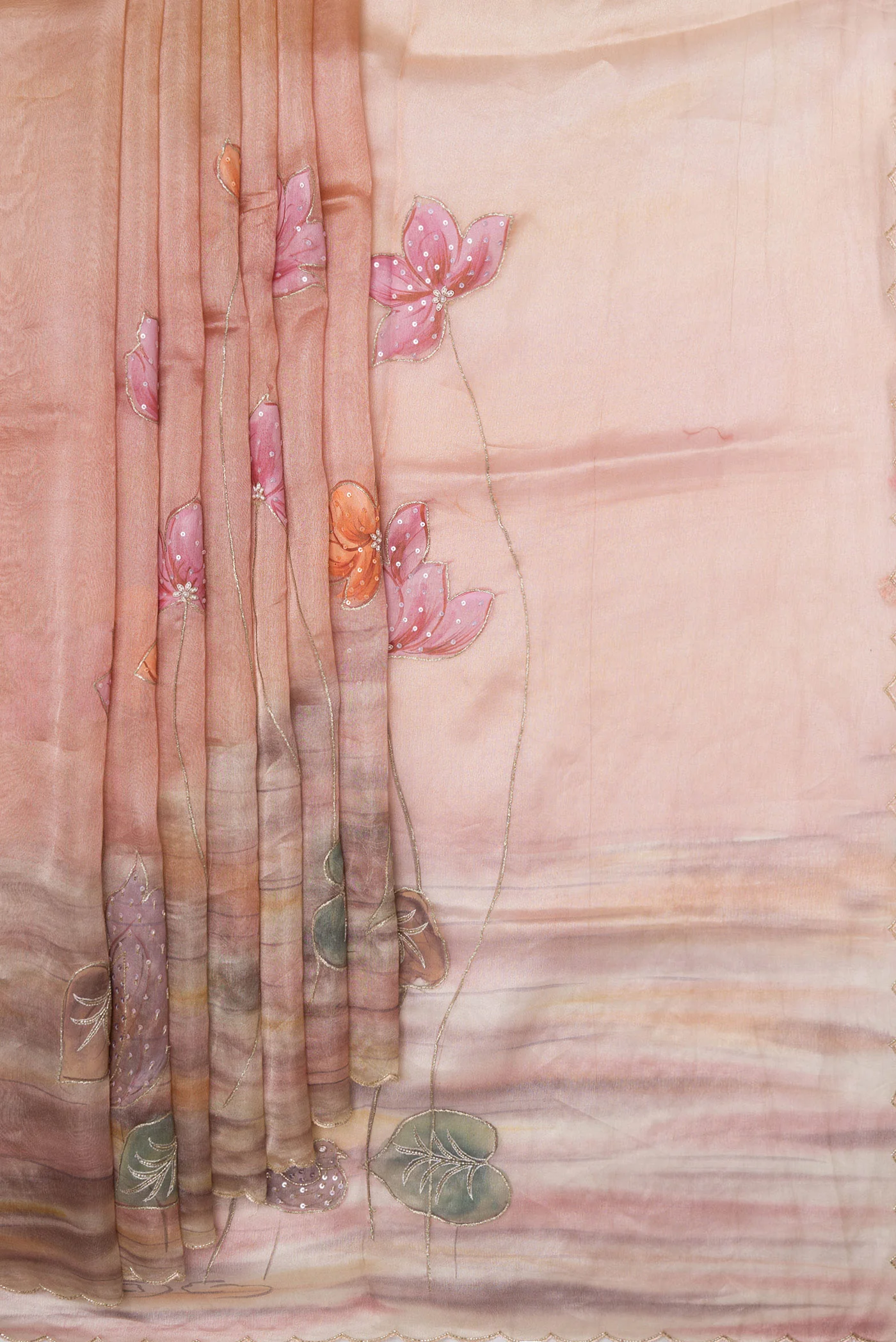 Peach Dual Tone Organza Silk Saree - Image 4