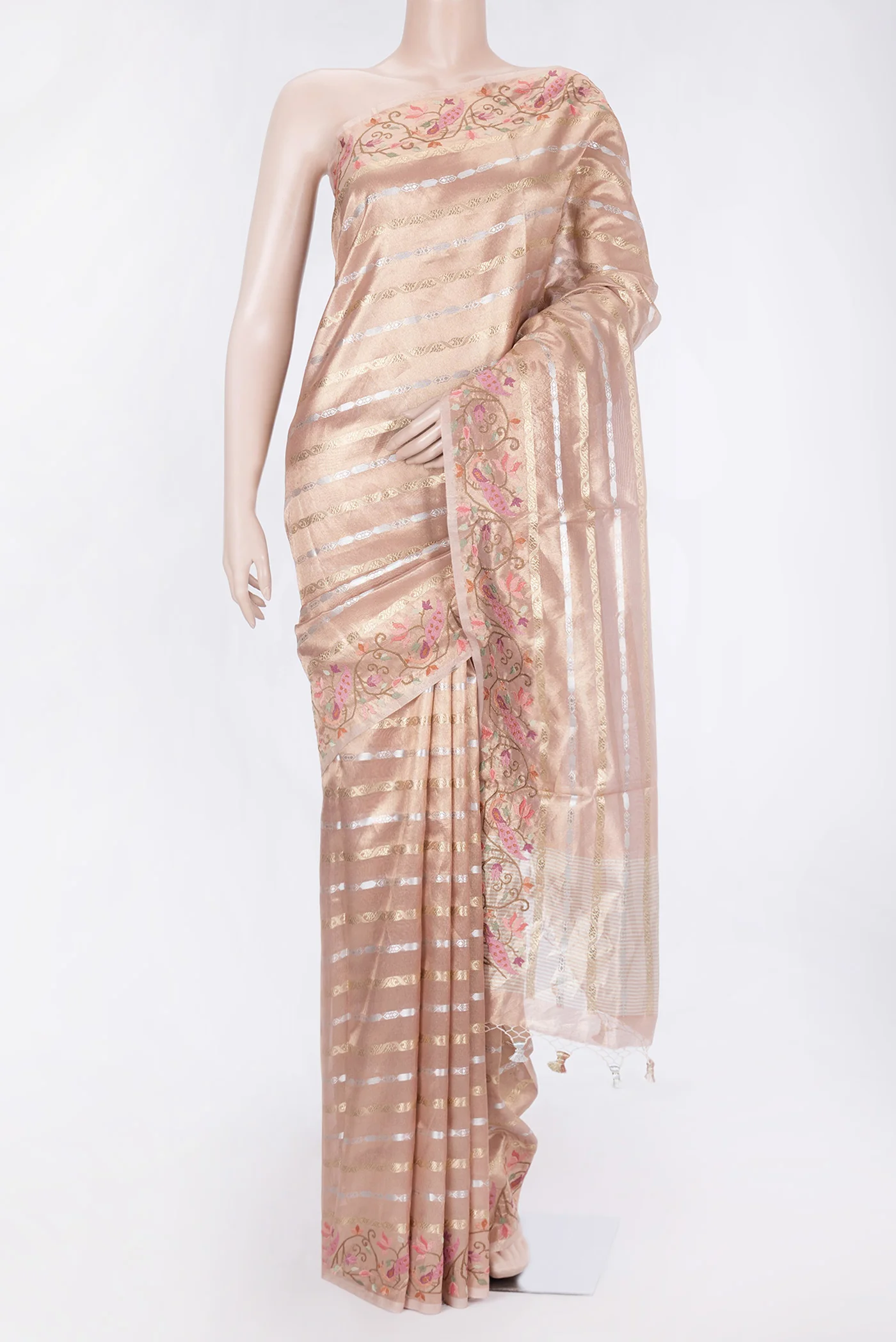 Rose Gold Dual Tone Organza Silk Saree