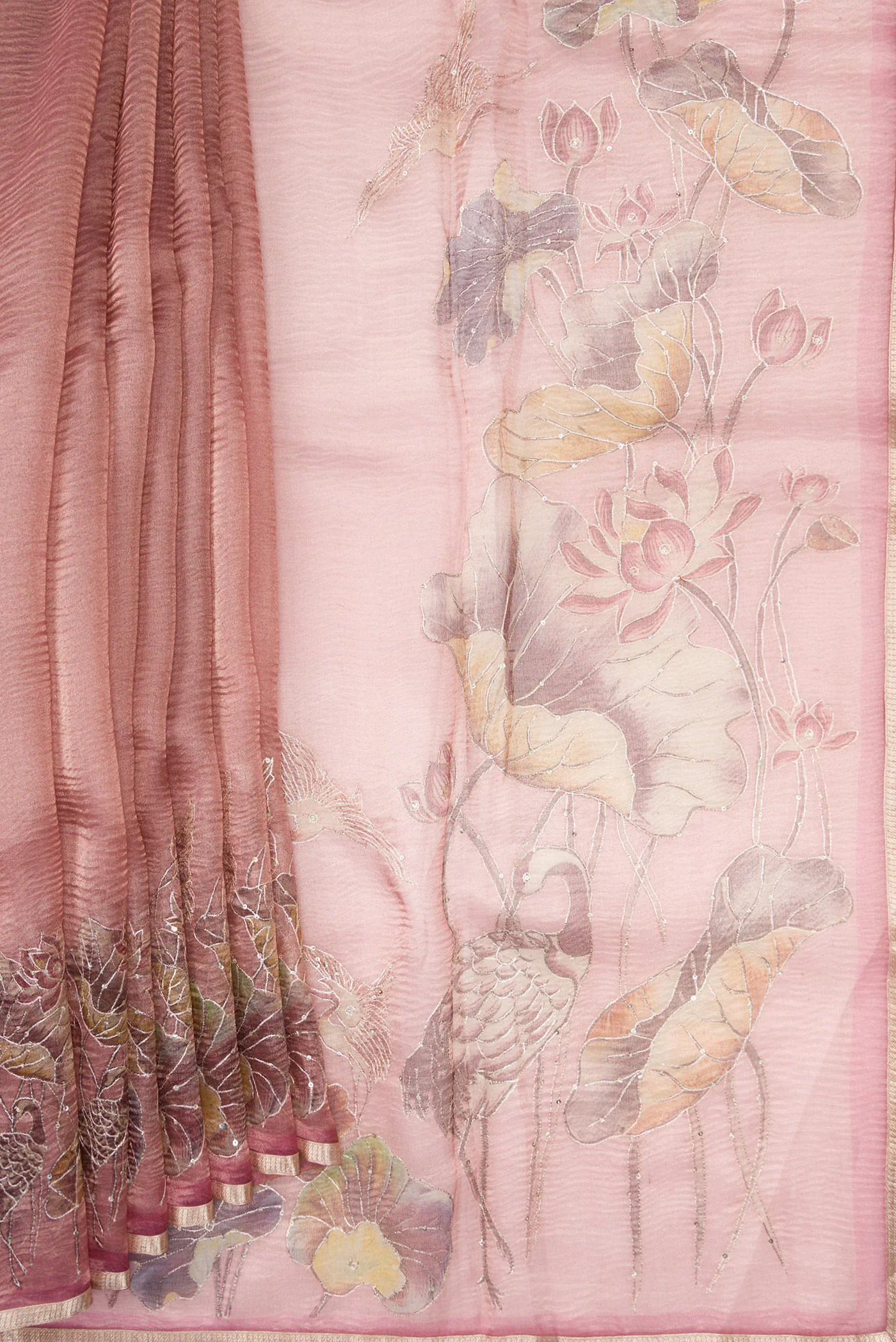Rose Gold Organza Silk Saree - Image 4