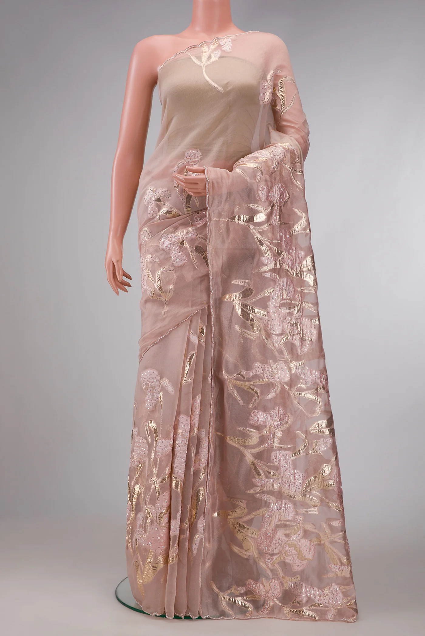 Rose Gold Organza Silk Saree