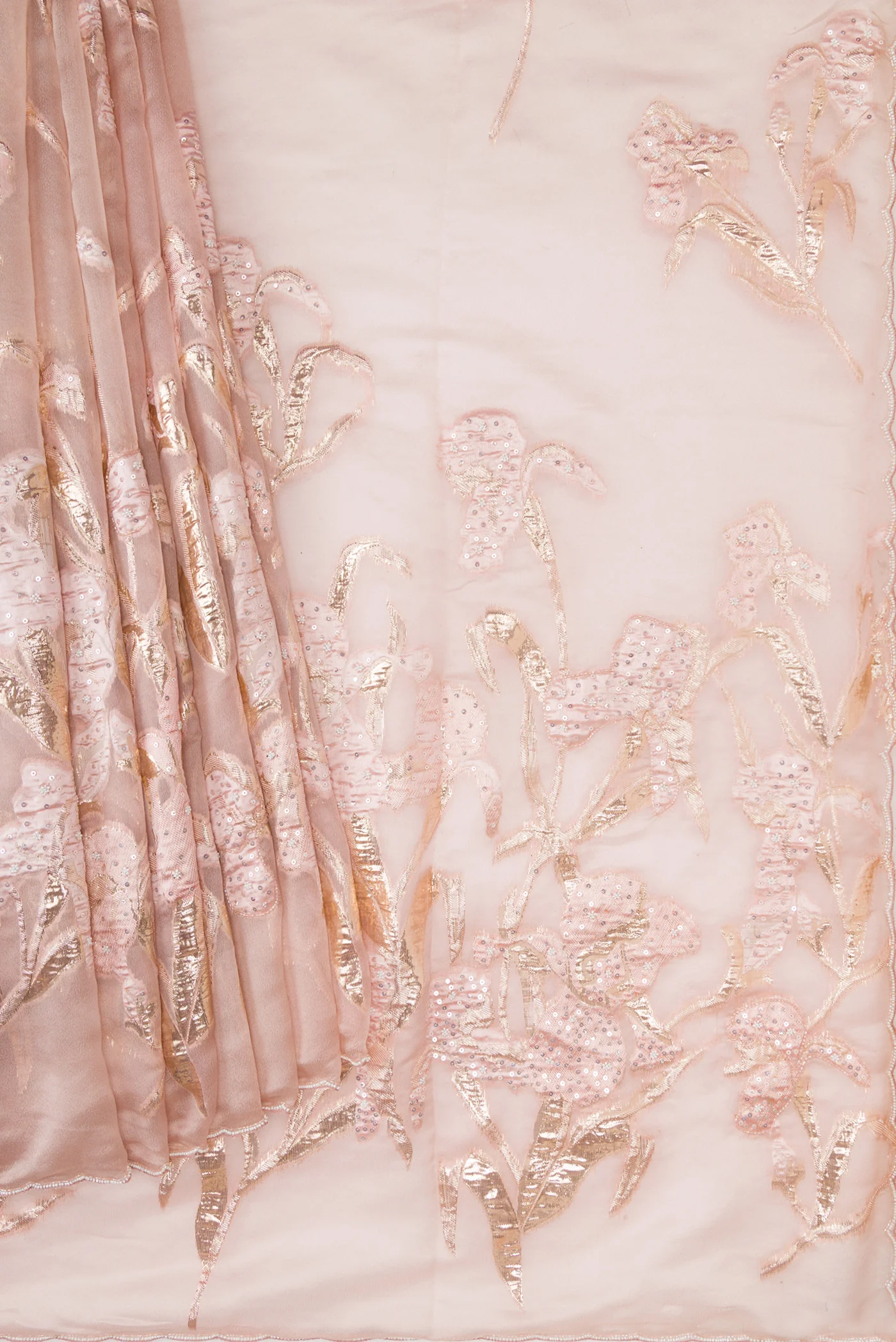 Rose Gold Organza Silk Saree - Image 4