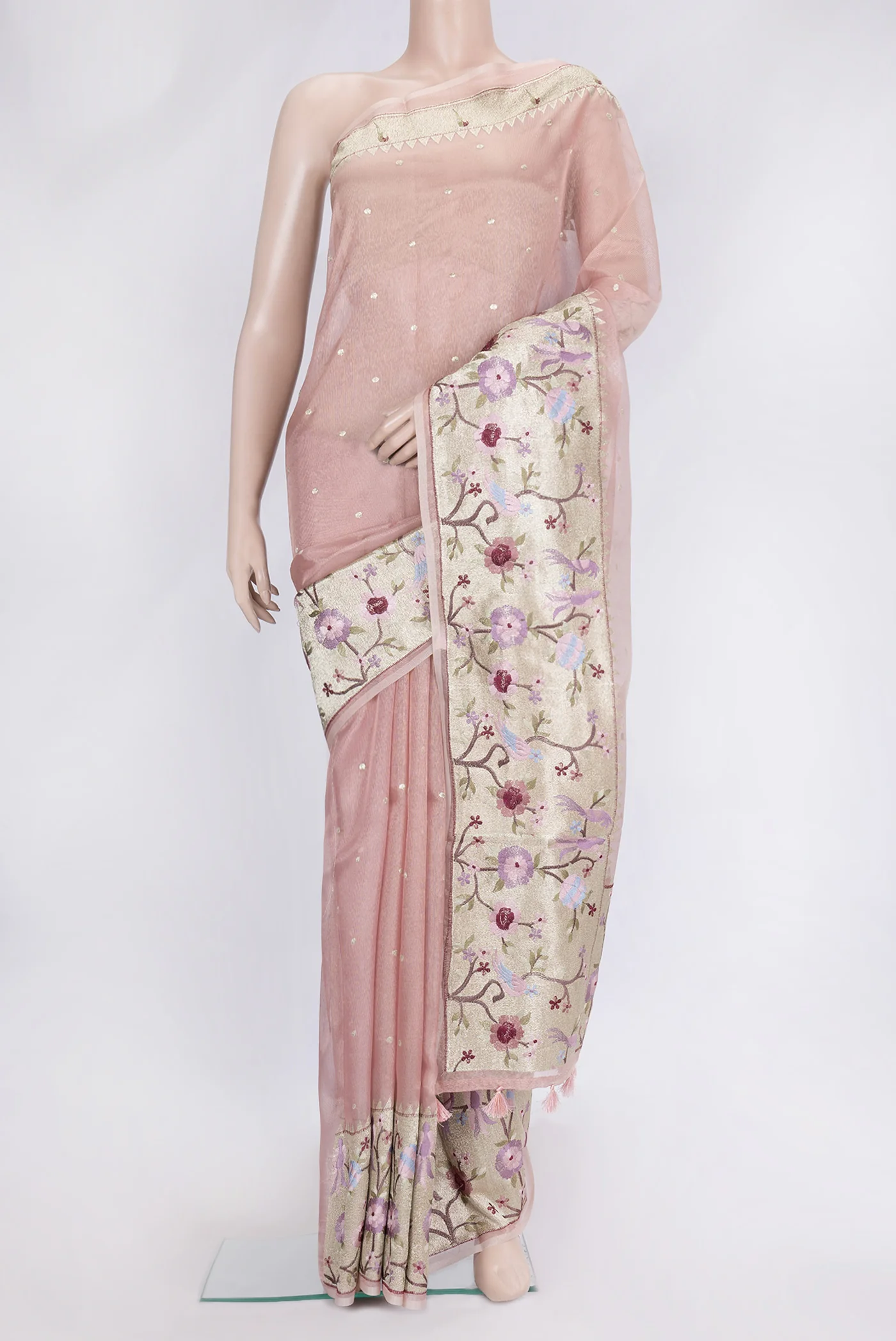 Rose Gold Dual Tone Organza Silk Saree