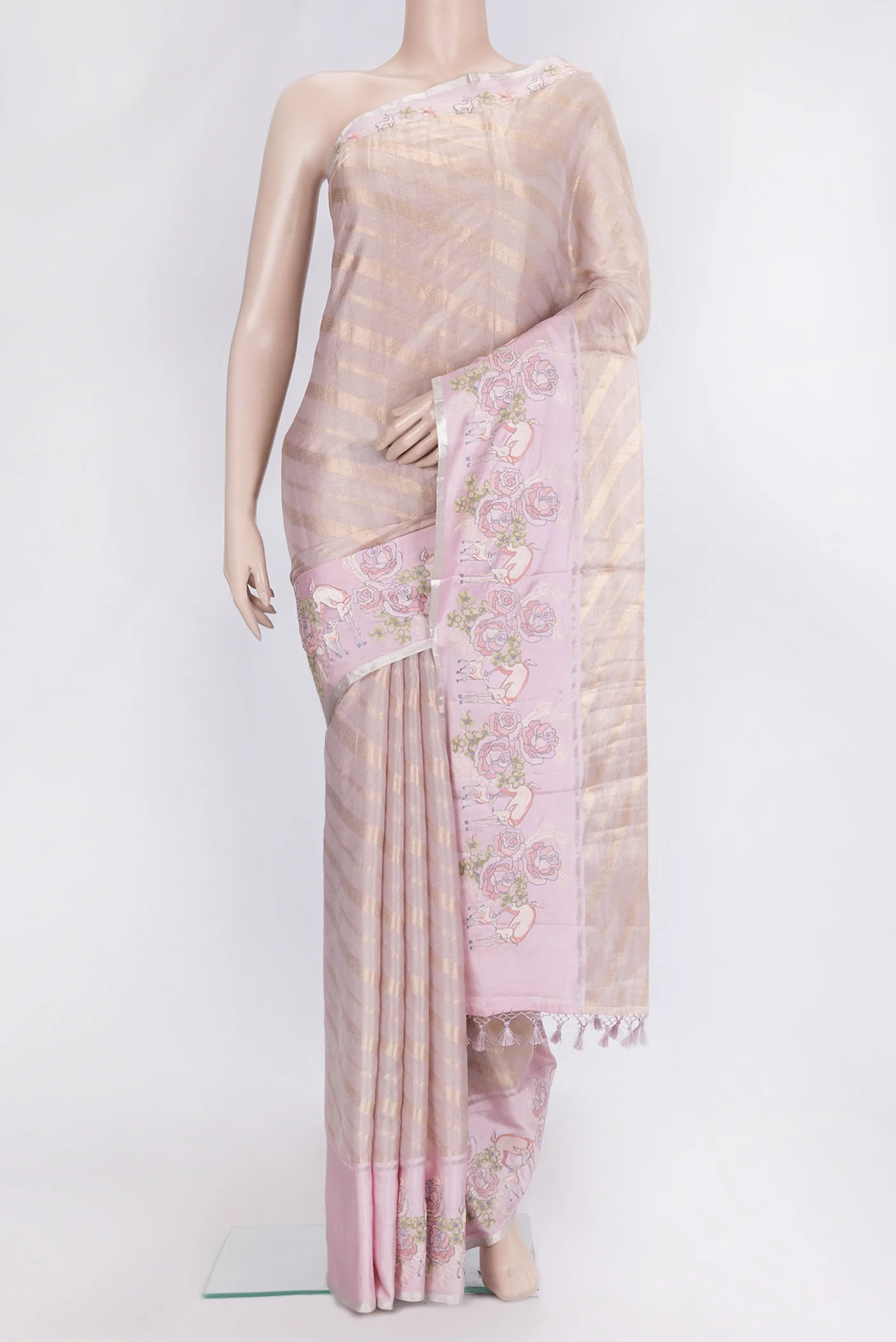 Rose Gold Dual Tone Organza Silk Saree