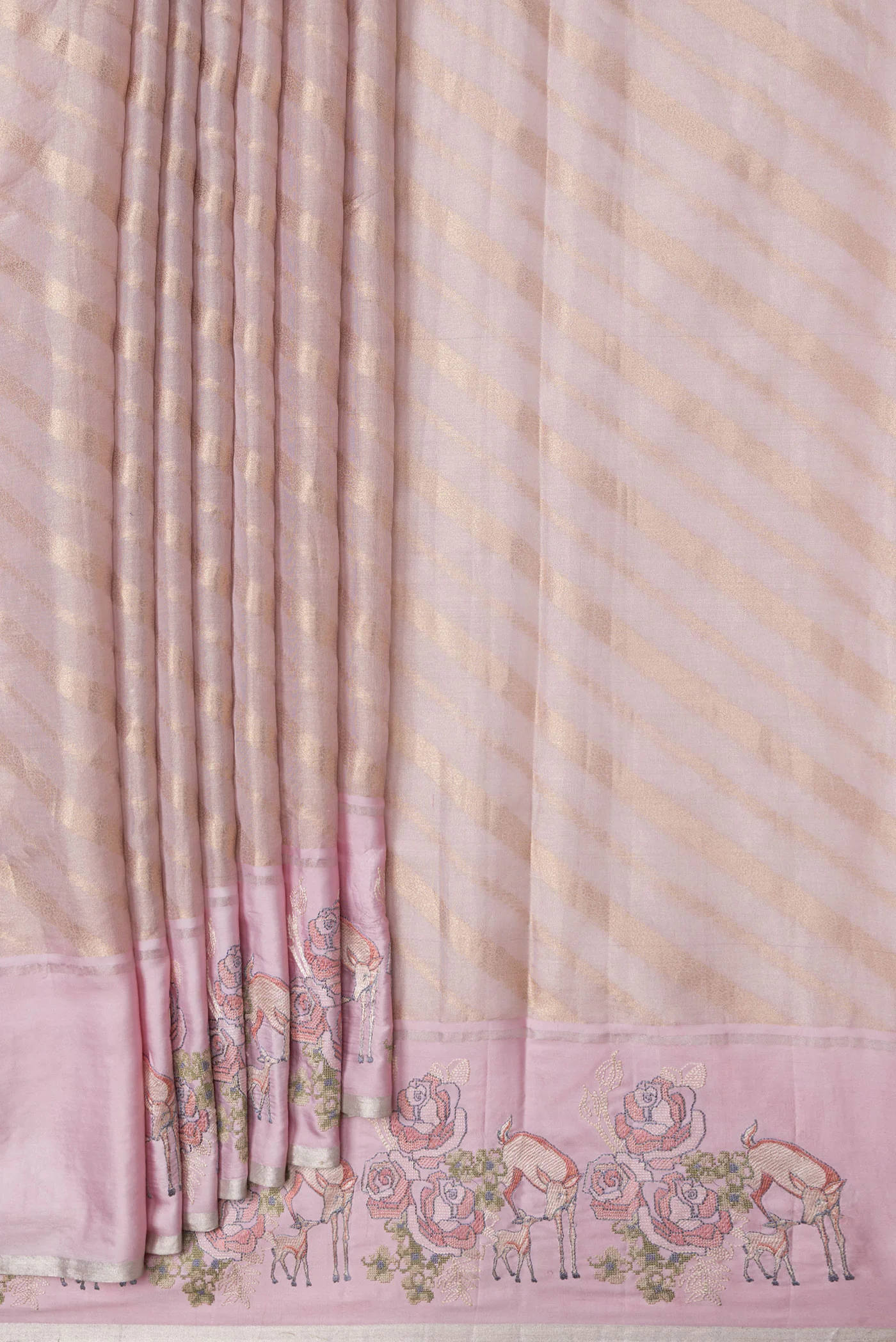 Rose Gold Dual Tone Organza Silk Saree - Image 4