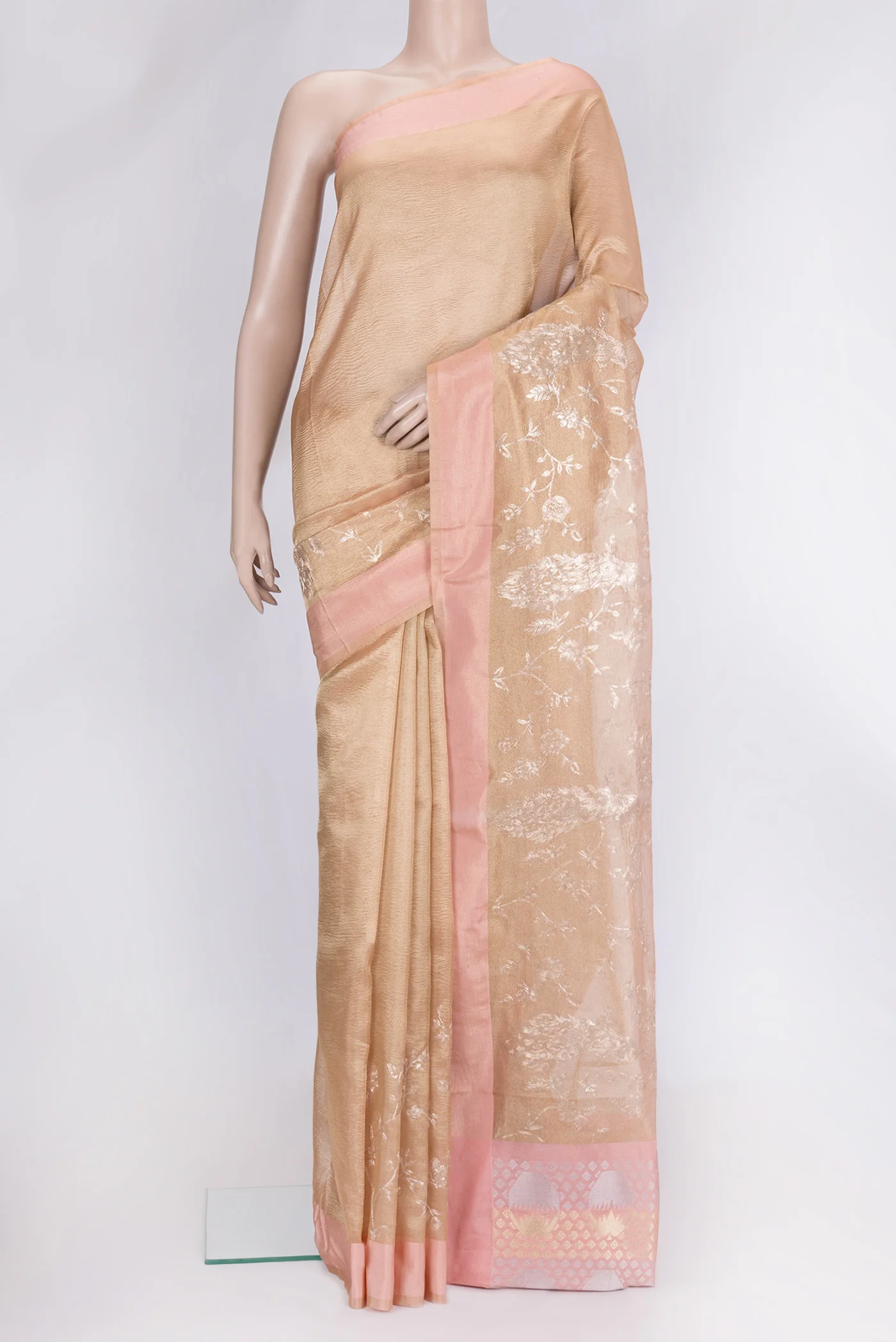 Peach Dual Tone Organza Silk Saree