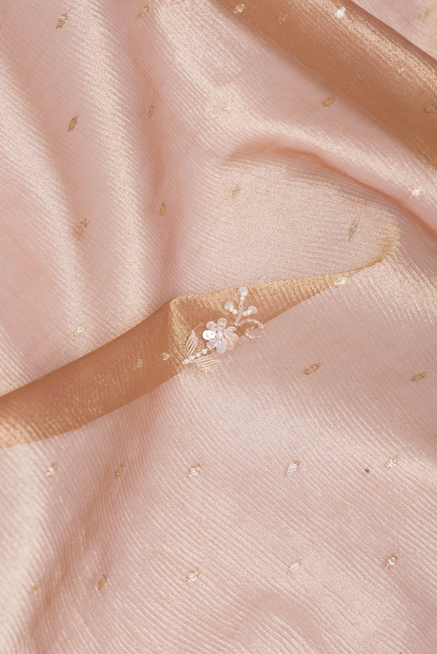 Golden Peach Organza Silk Saree - Image 2