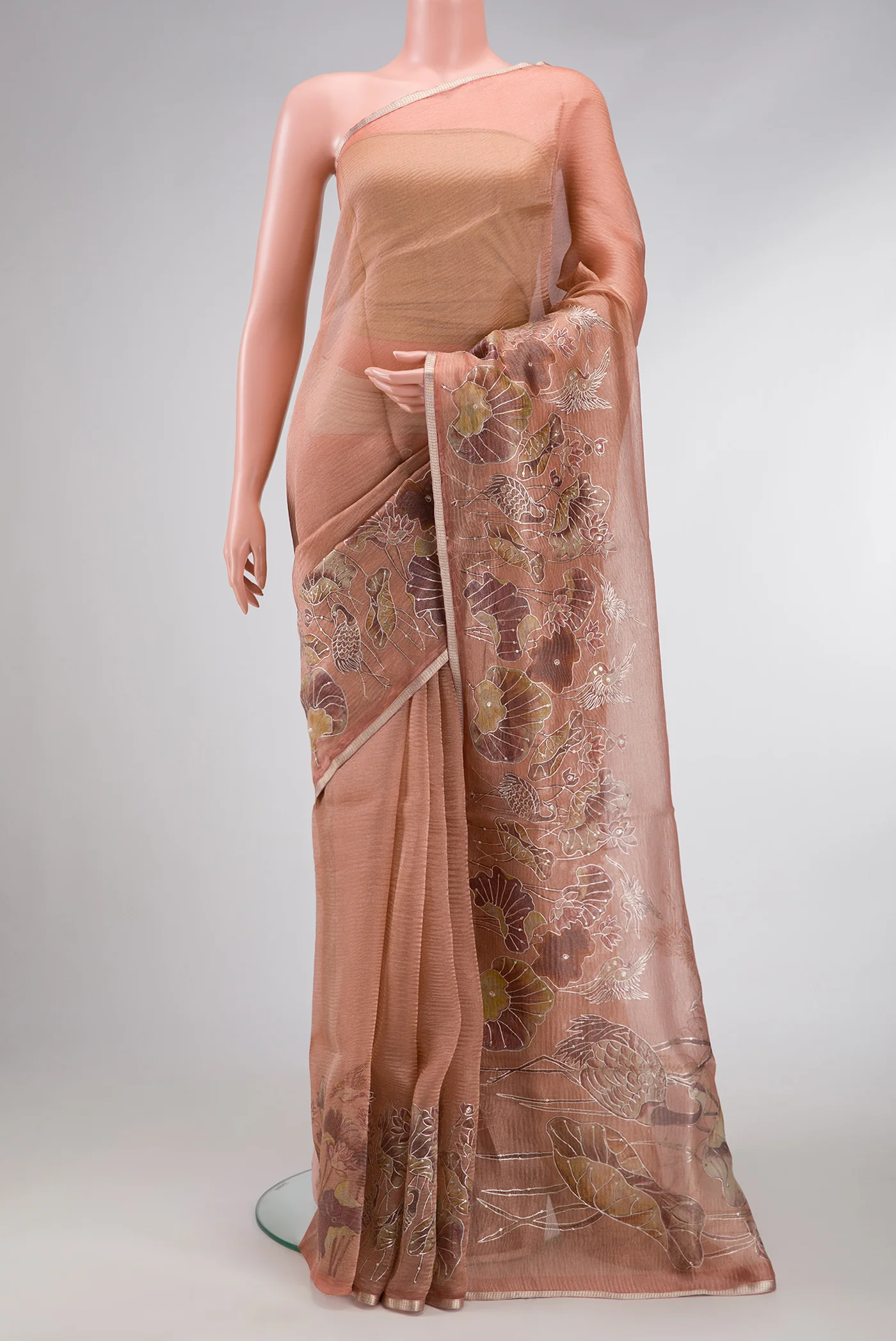Rose Gold Dual Tone Organza Silk Saree