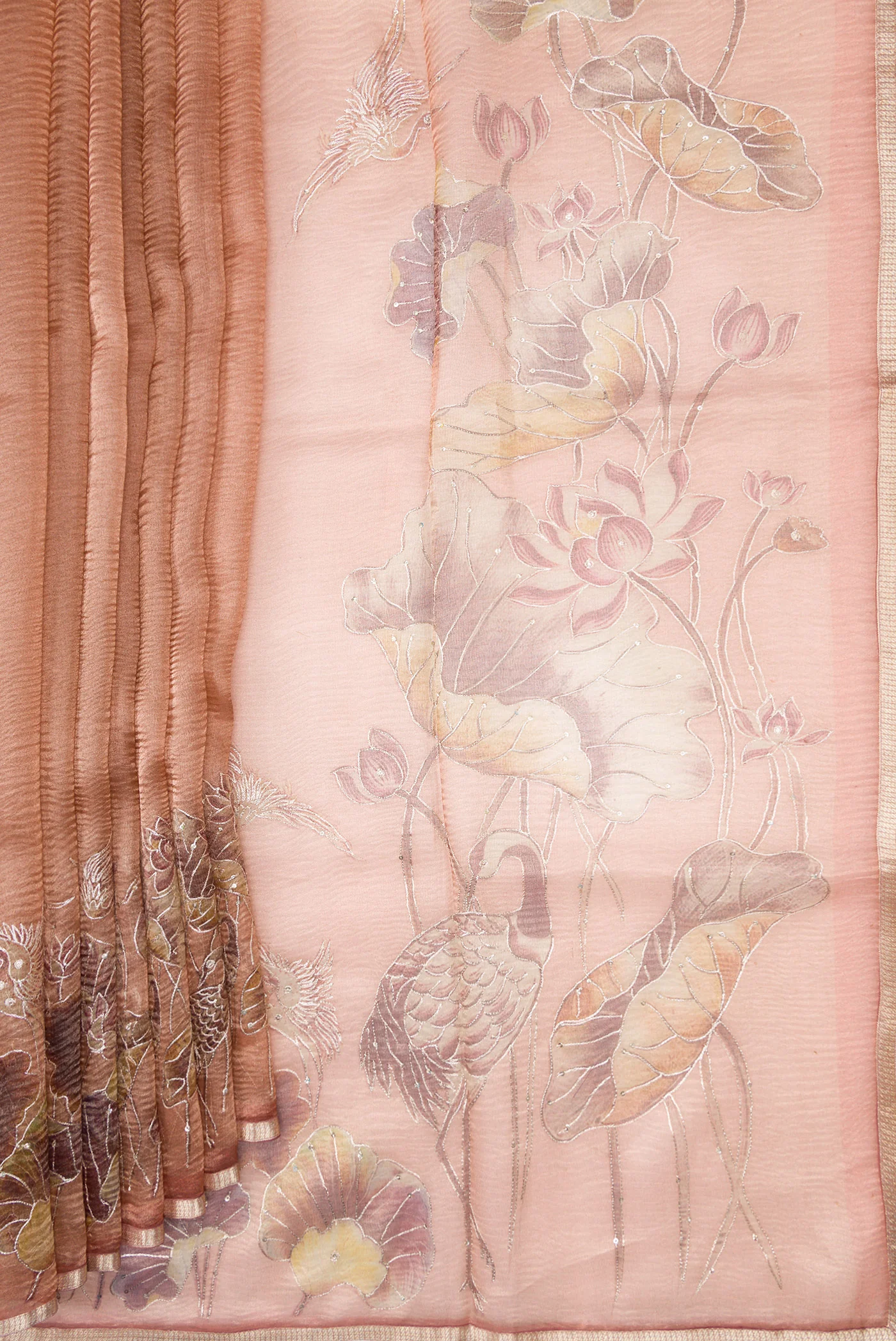 Rose Gold Dual Tone Organza Silk Saree - Image 4