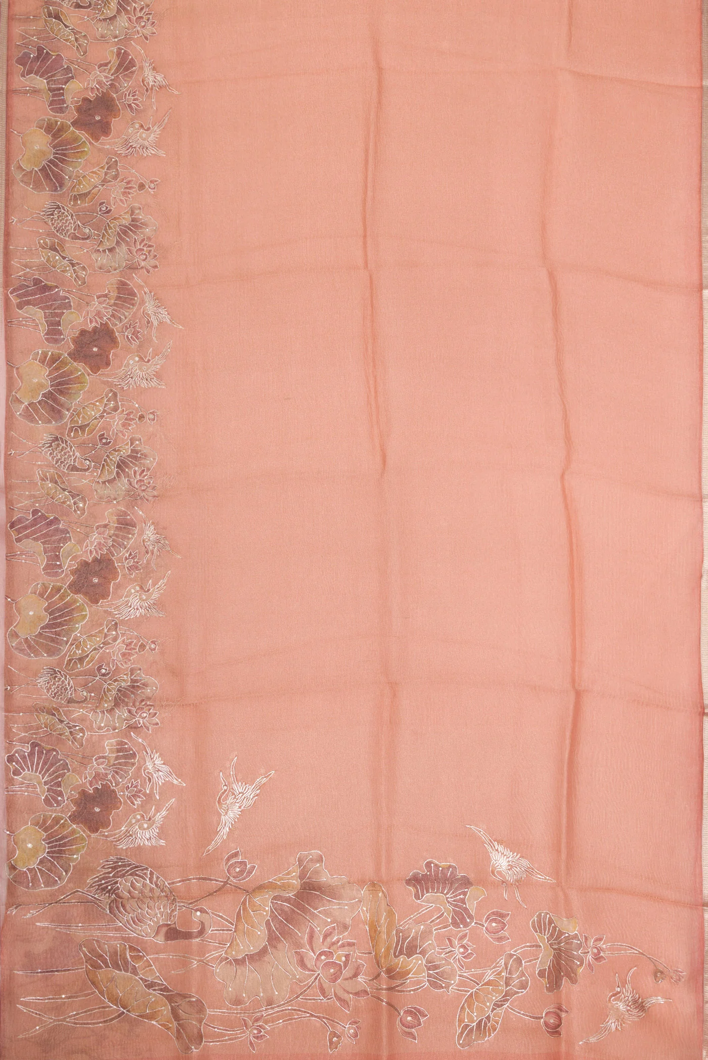Rose Gold Dual Tone Organza Silk Saree - Image 6