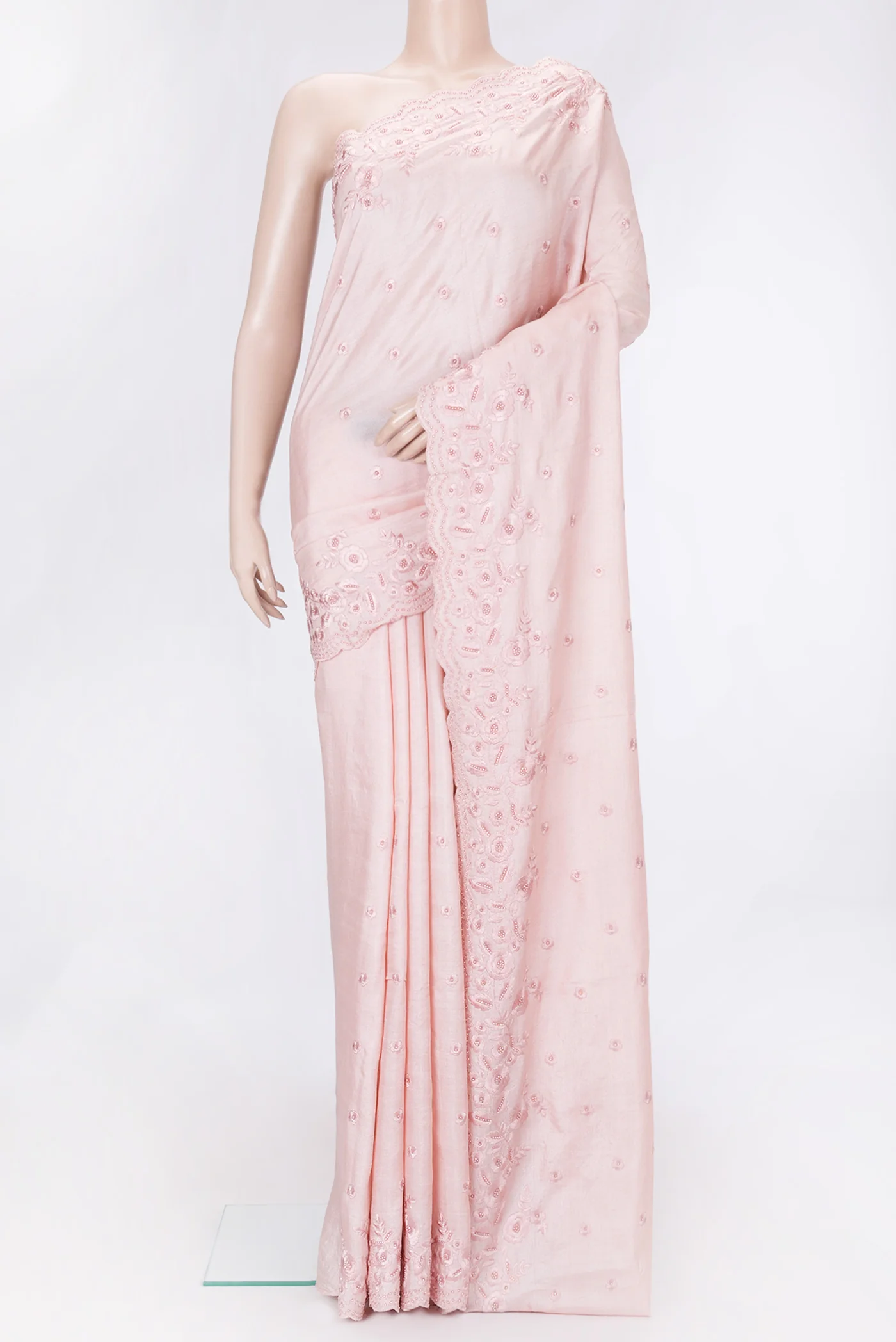 Rose pink Tussar Silk Saree