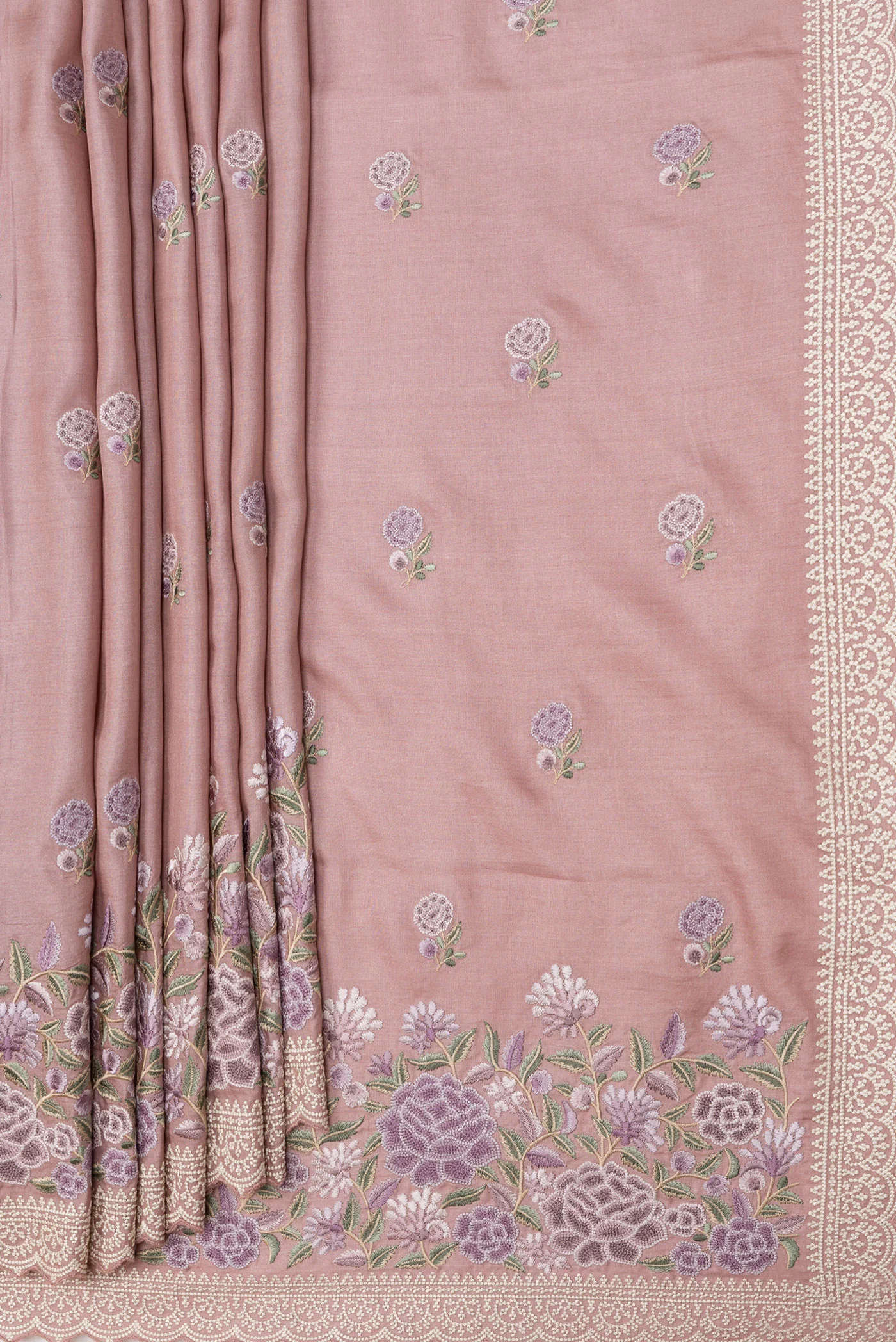 Rose Gold Tussar Silk Saree - Image 4