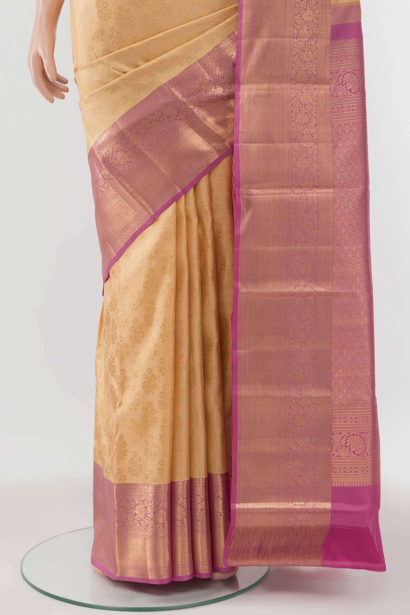 Rose Gold Kanchipuram Silk Saree - Image 3