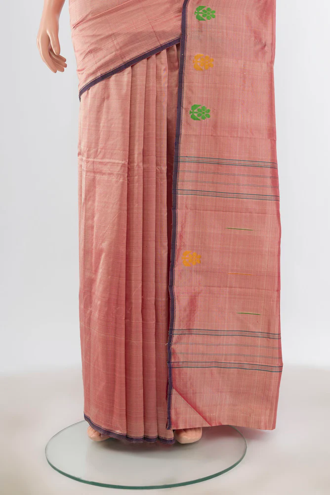 Rose Gold Kanchipuram Silk Saree - Image 3