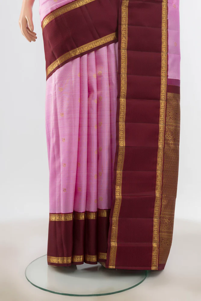 Rose pink Kanjivaram Silk Saree - Image 3