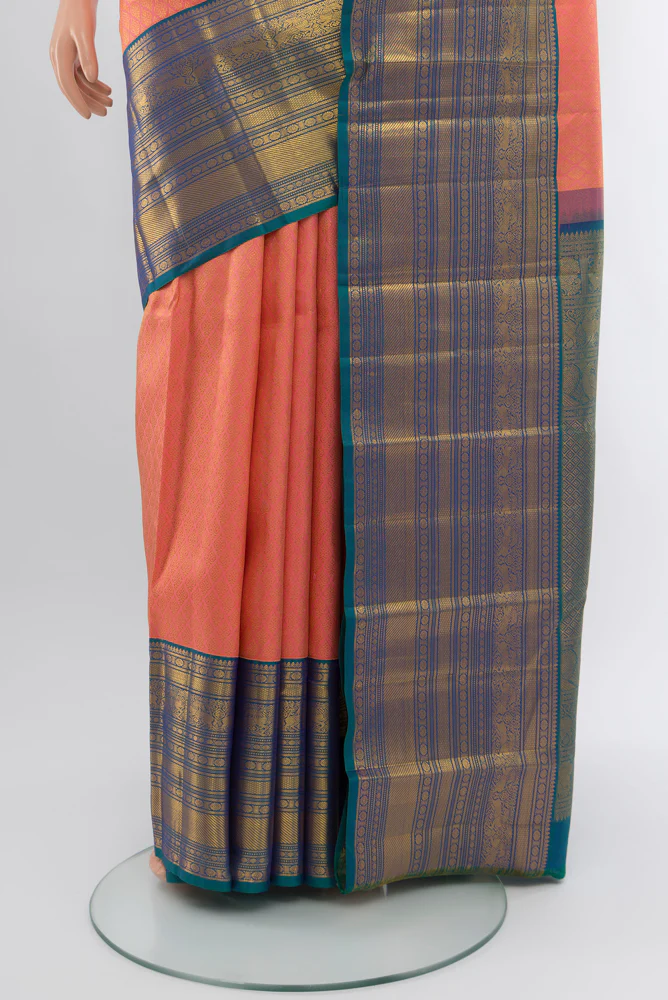 Coral Kanjivaram Silk Saree - Image 3