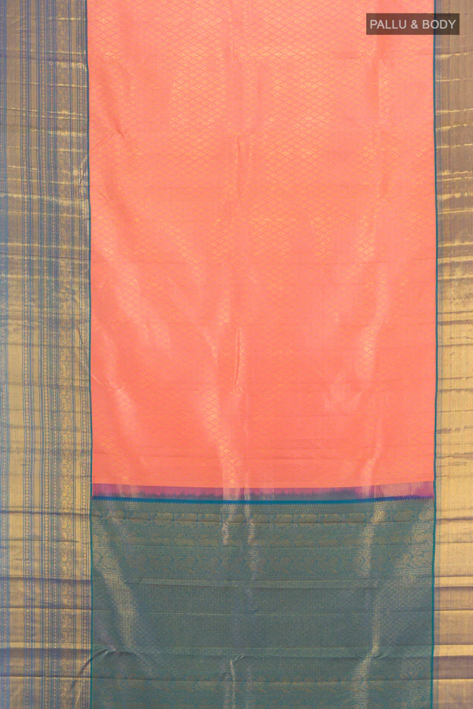 Coral Kanjivaram Silk Saree - Image 5