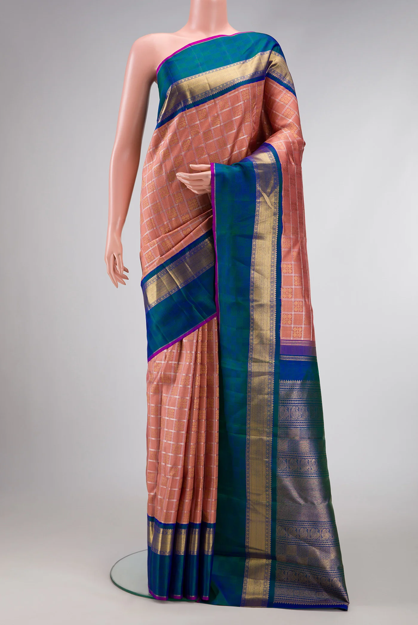 Pure Silk Pure Zari Rose Gold Kanjivaram Saree