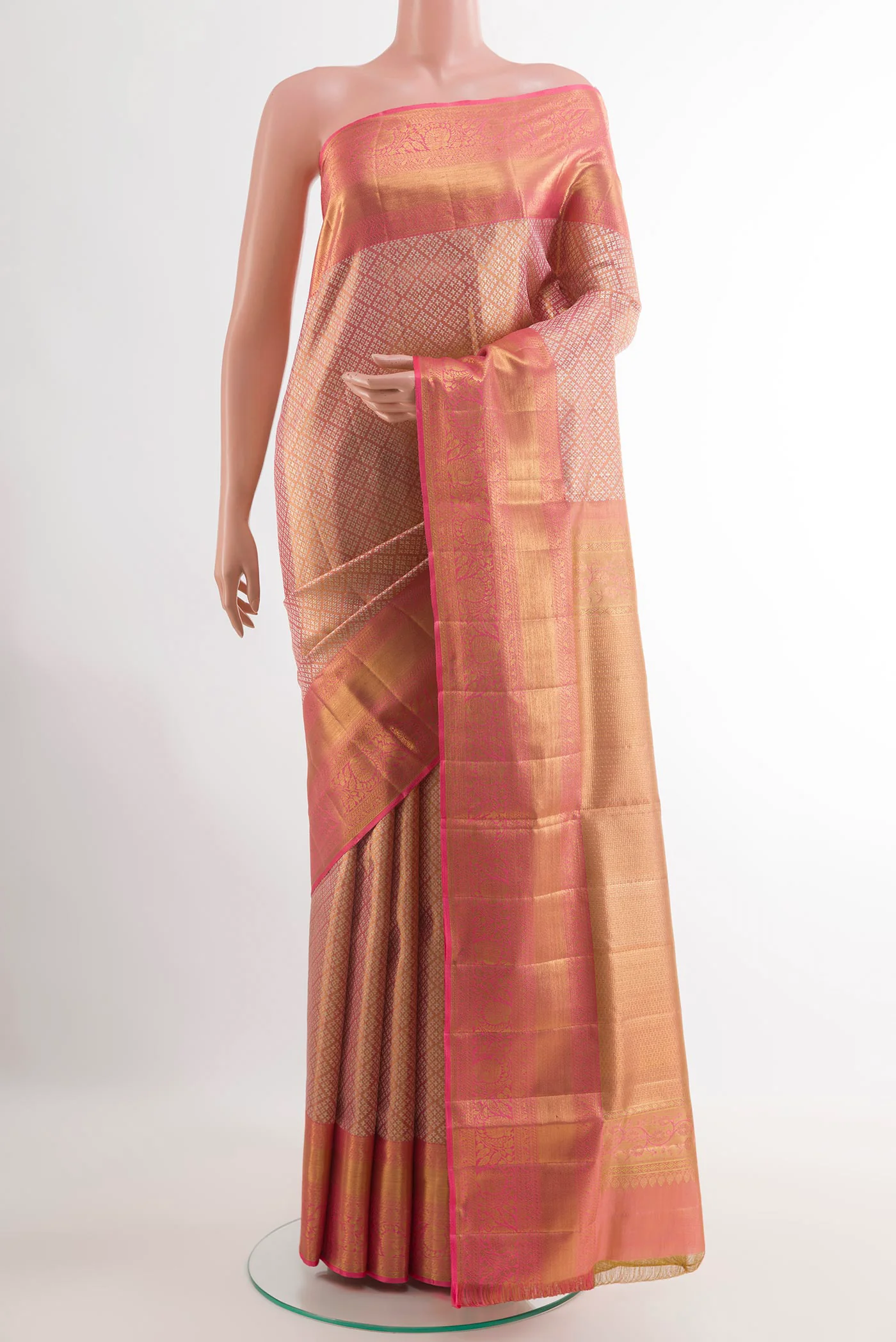 Rose Gold Kanjivaram Tissue Silk Saree