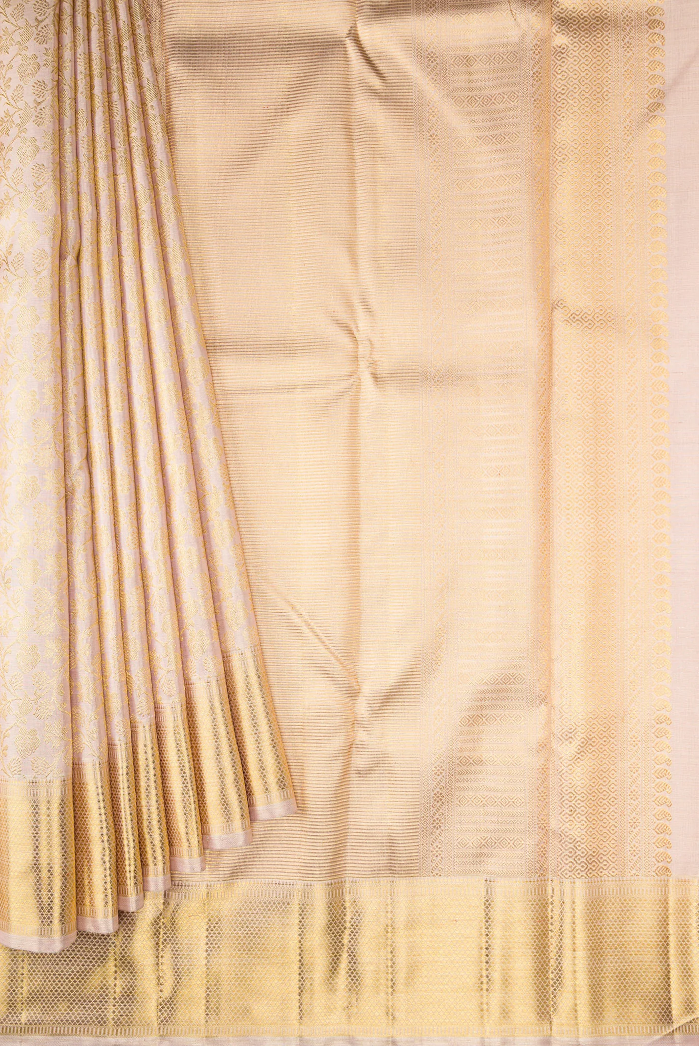 Pure Silk Pure Zari Rose Gold Kanjivaram Tissue Saree - Image 4