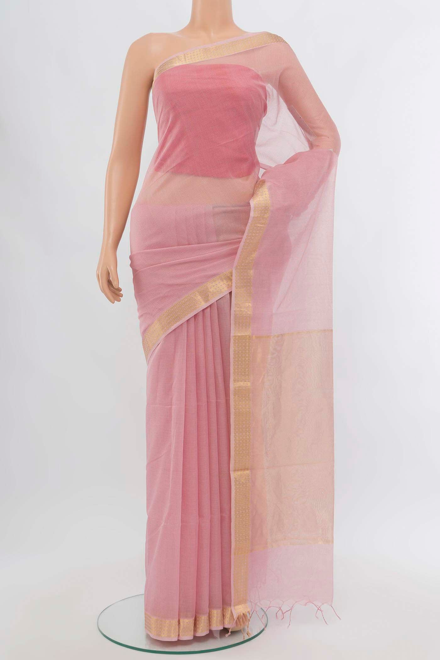 Rose Gold Maheshwari Silk Cotton Saree