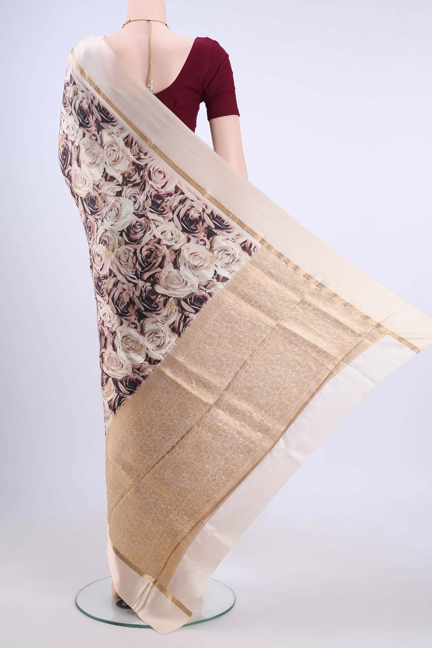 Rose Gold Printed Silk Saree - Image 3