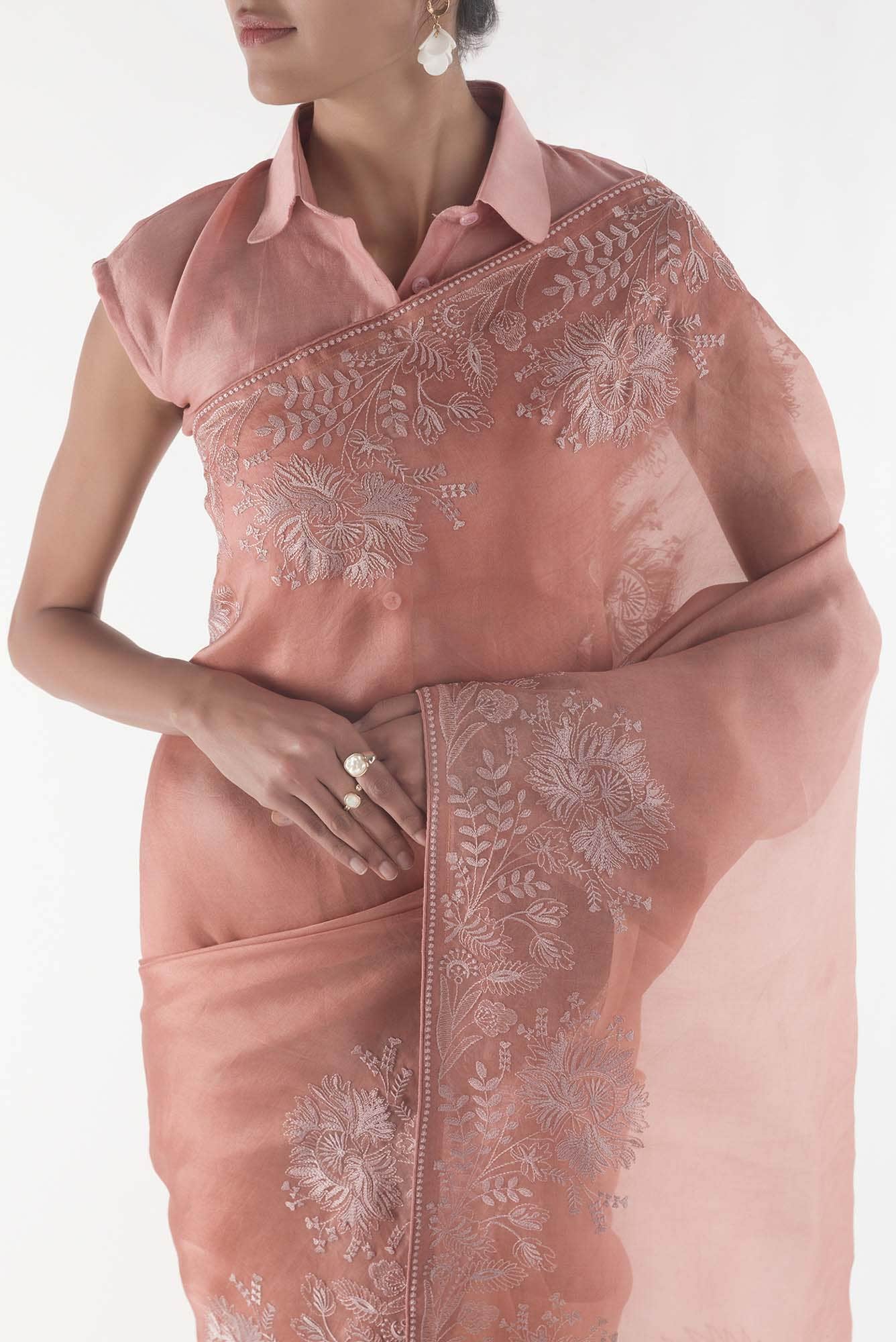 Asteracea Rose Gold floral design saree from Embroidered Romance Collection by Nalli - Image 3