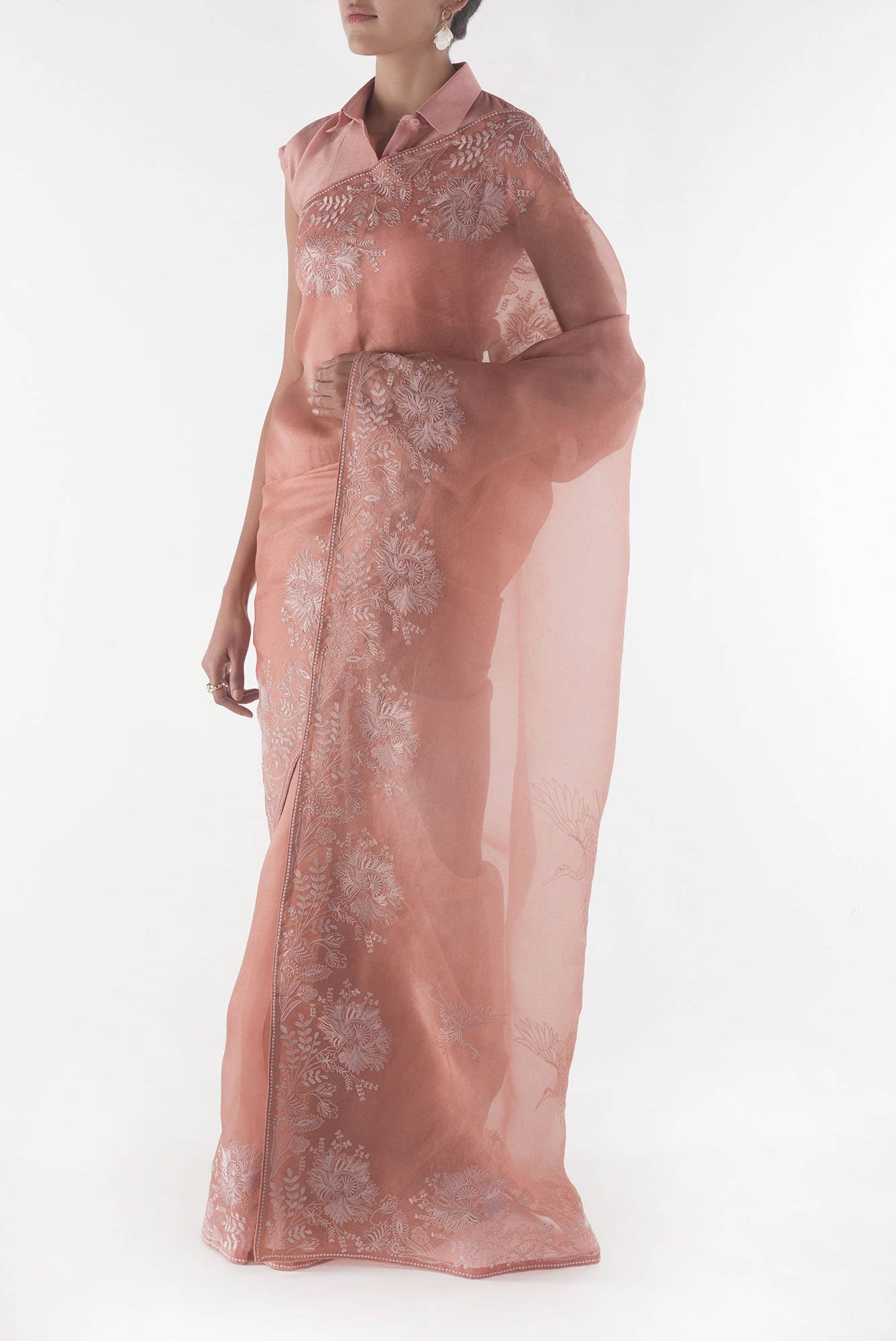Asteracea Rose Gold floral design saree from Embroidered Romance Collection by Nalli - Image 7