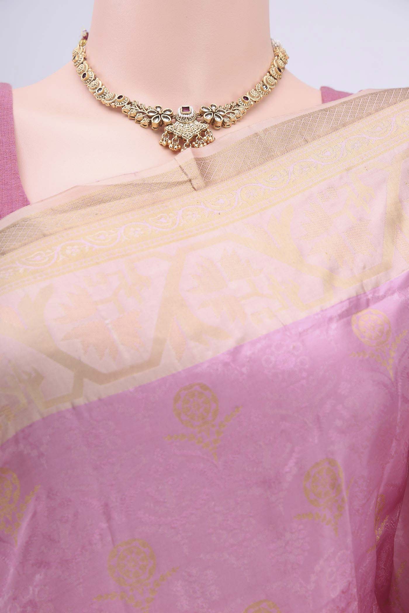 Rose Gold Soft Silk Saree - Image 2