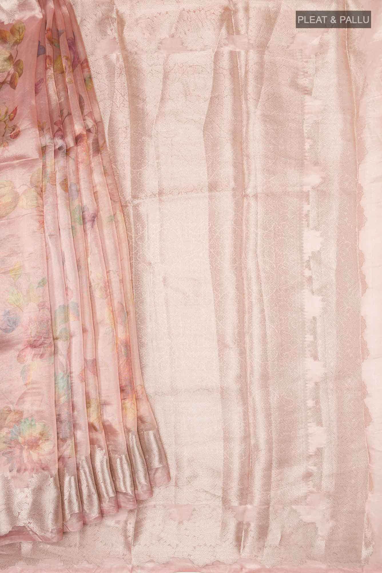 Rose Gold Tissue Silk Saree - Image 2