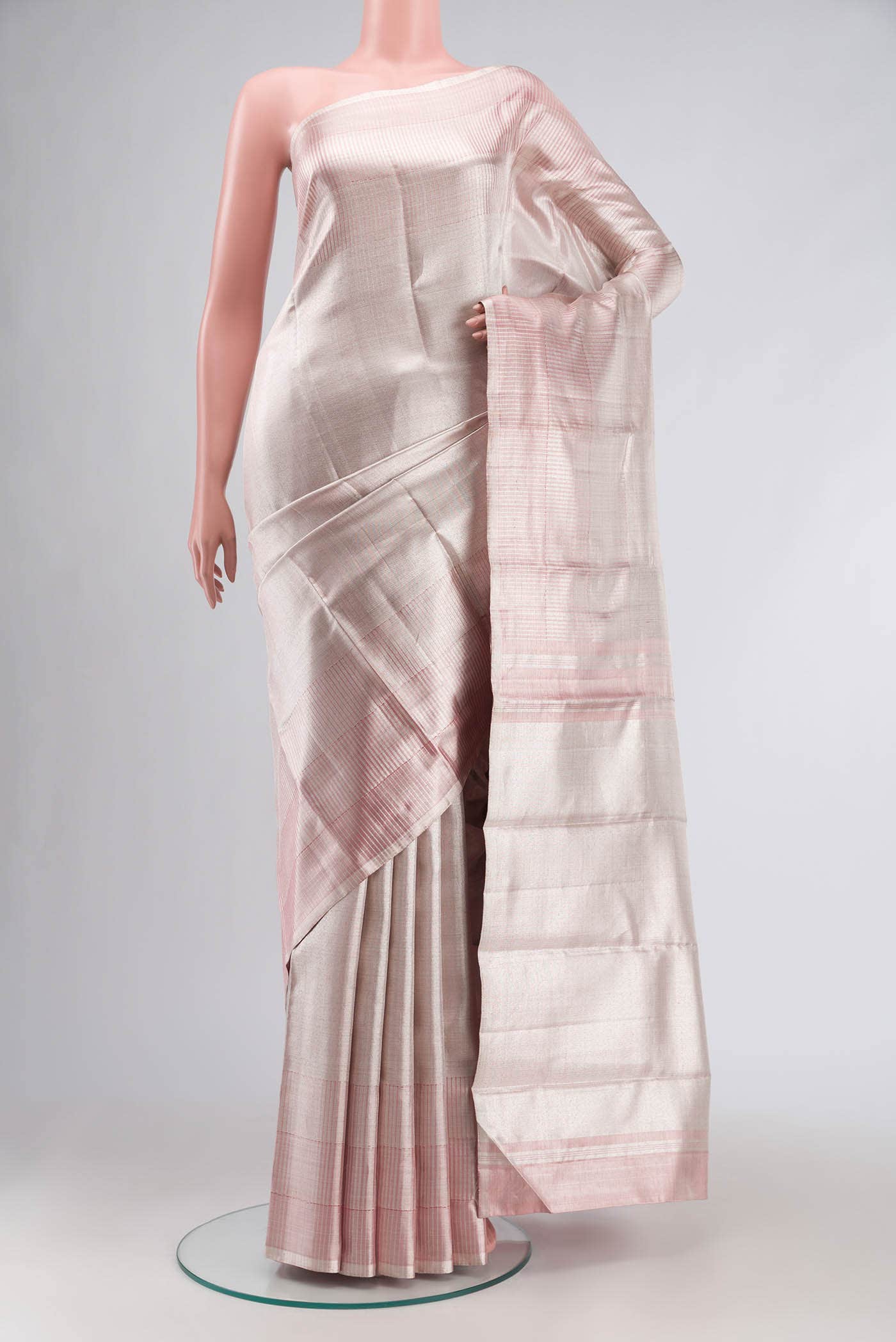 Rose Gold with Silver Dual Tone Kanjivaram Tissue Silk Saree