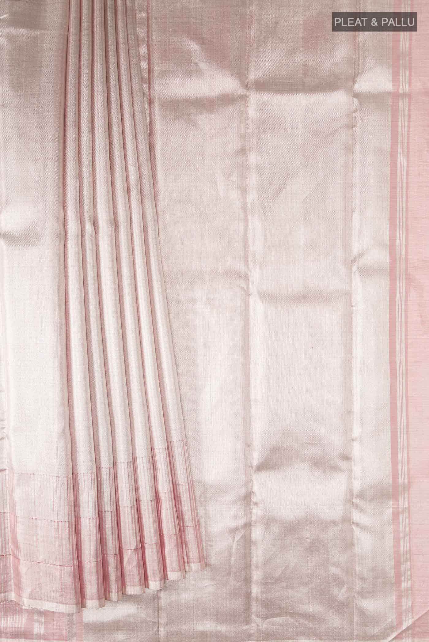 Rose Gold with Silver Dual Tone Kanjivaram Tissue Silk Saree - Image 2