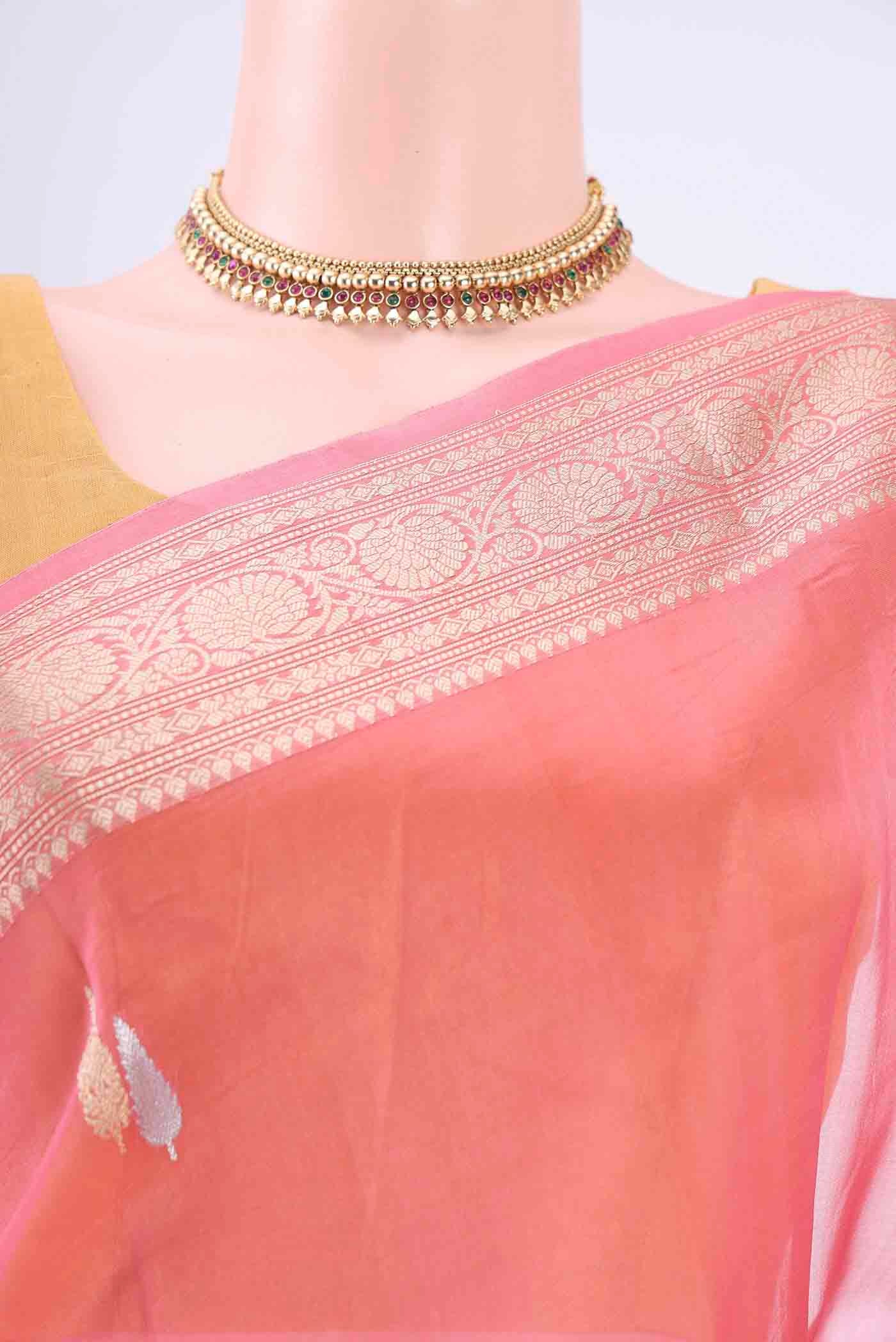 Rose pink Organza Silk Saree - Image 2