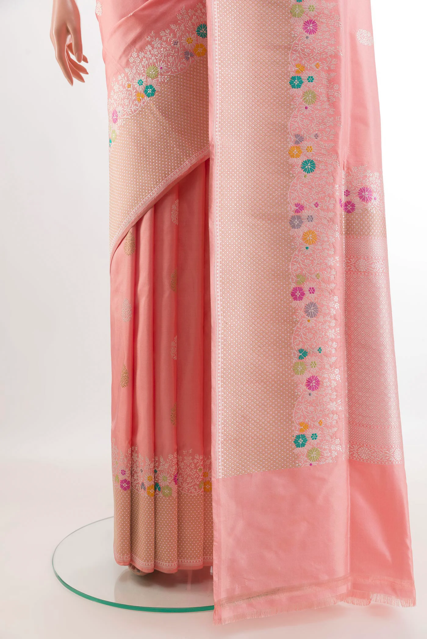 Rose pink Banarasi Silk Saree - Image 3