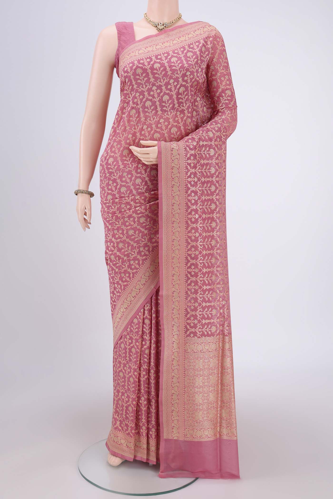 Rose pink Banarasi Silk Saree