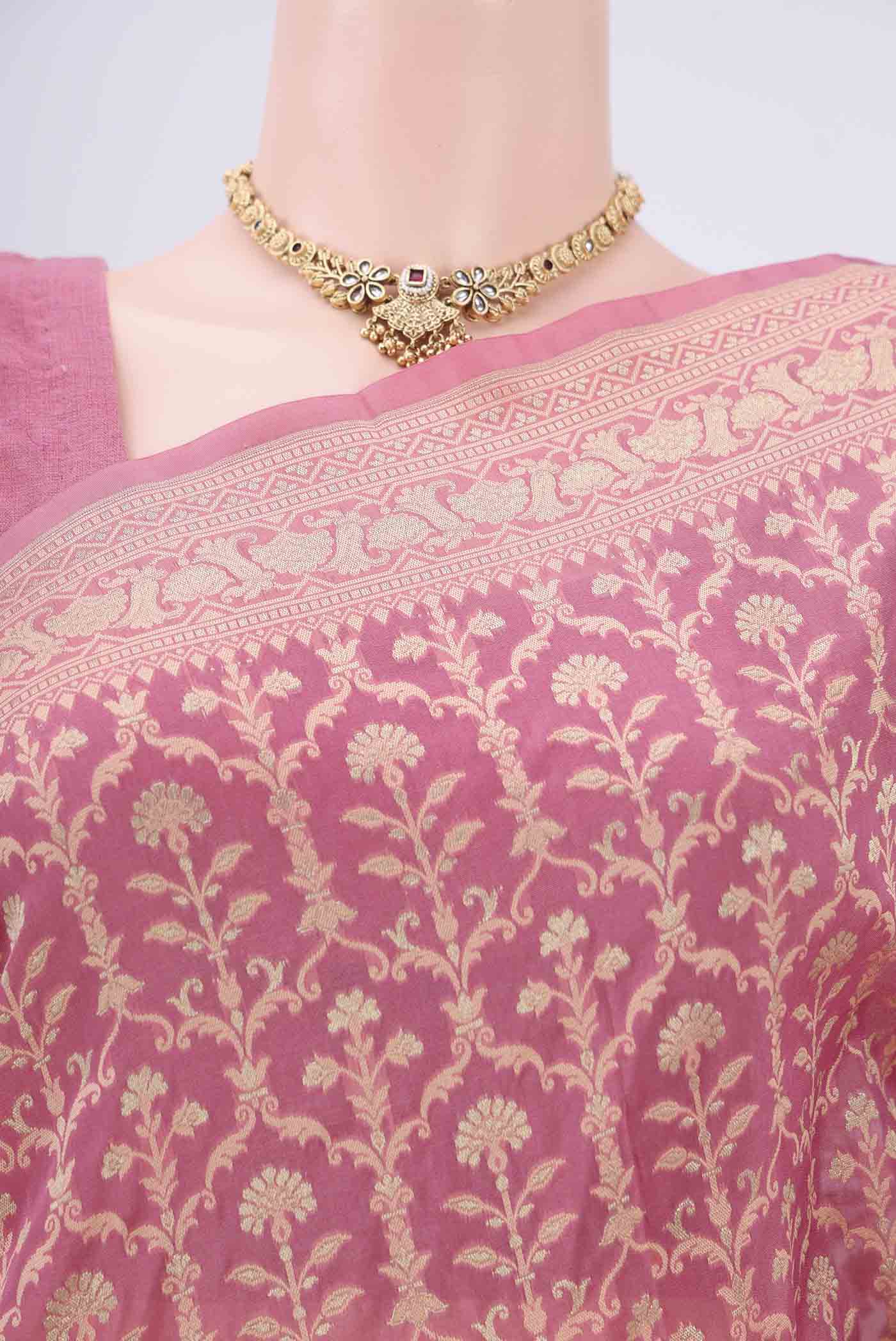 Rose pink Banarasi Silk Saree - Image 2