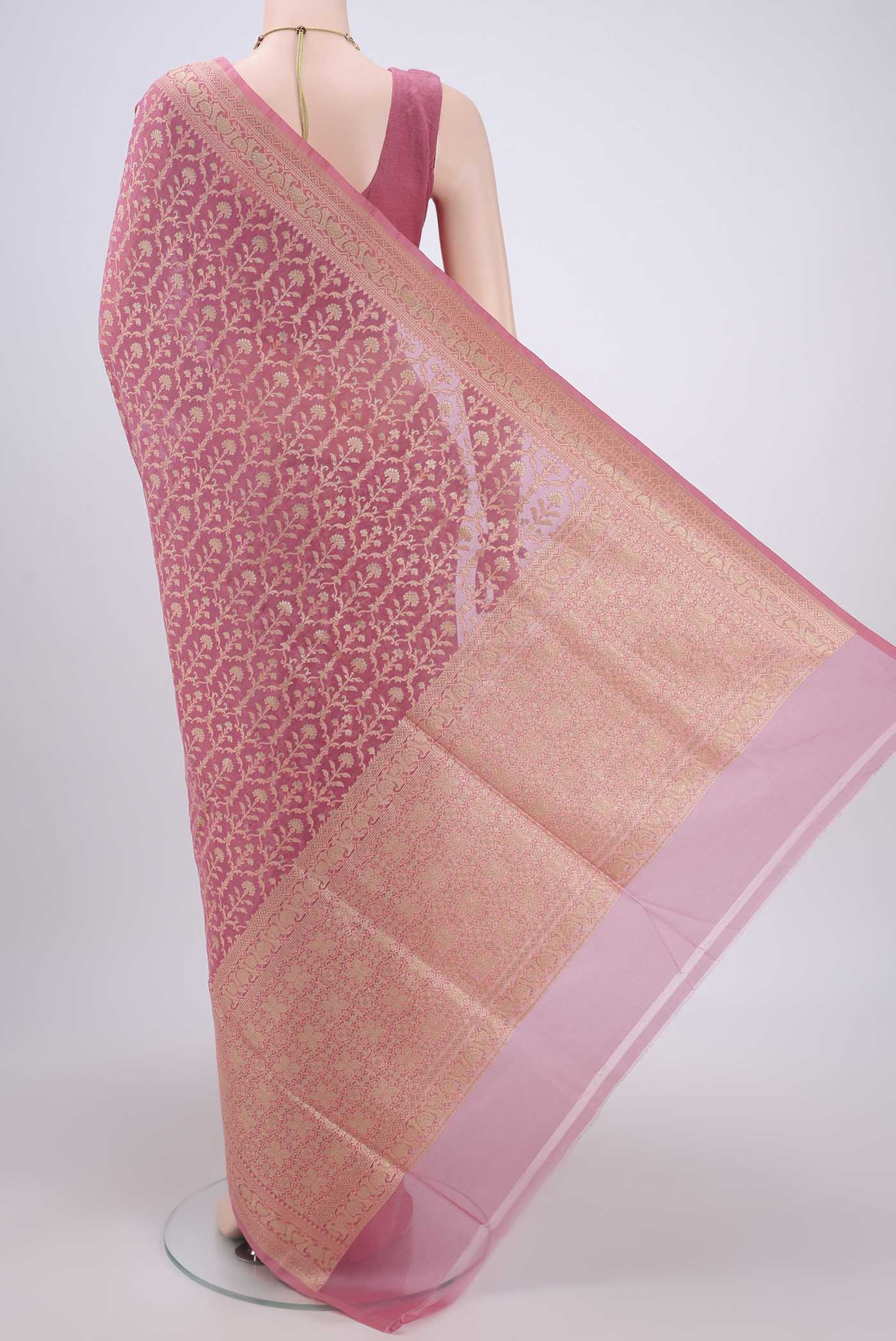 Rose pink Banarasi Silk Saree - Image 3