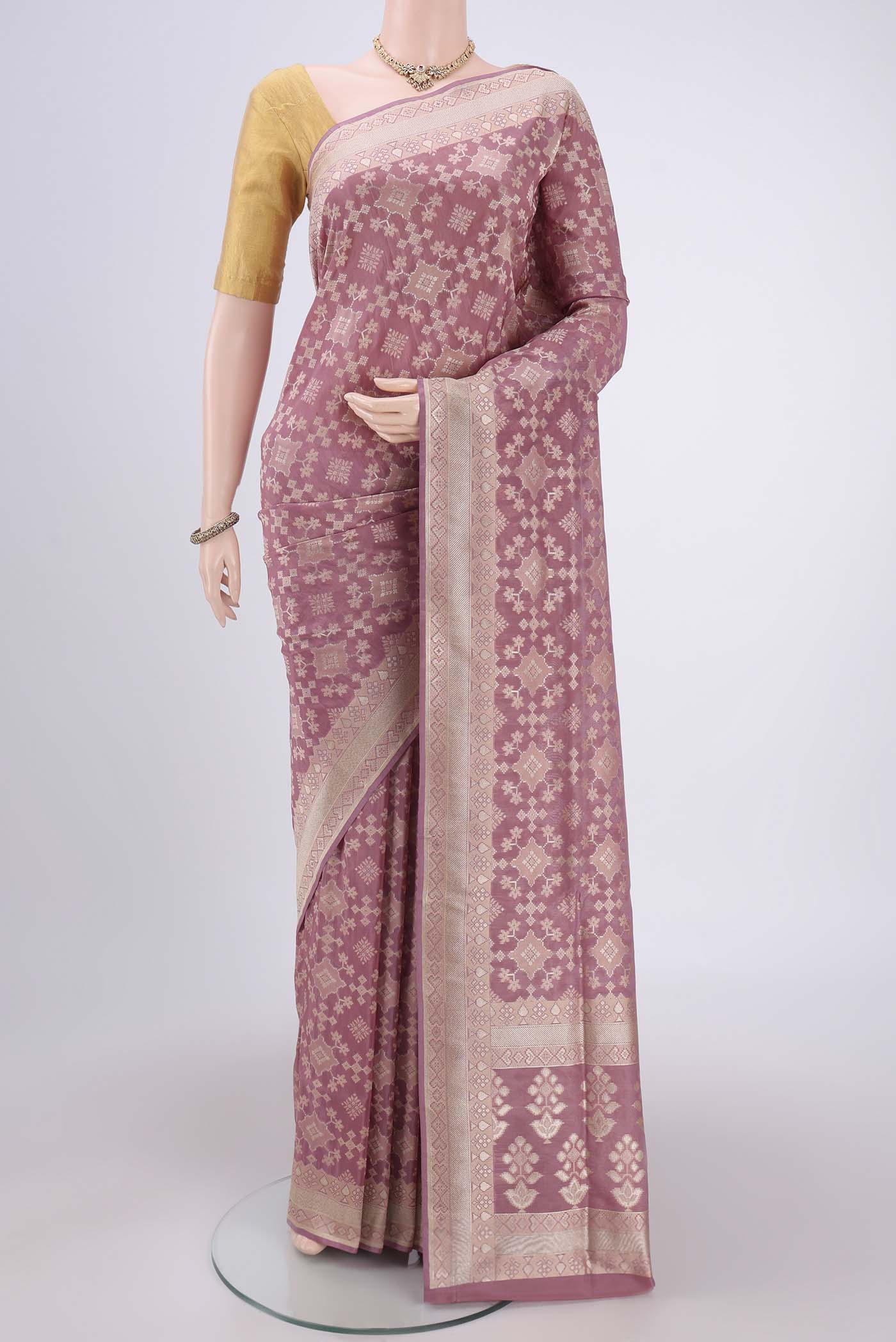 Rose pink Banarasi Silk Saree