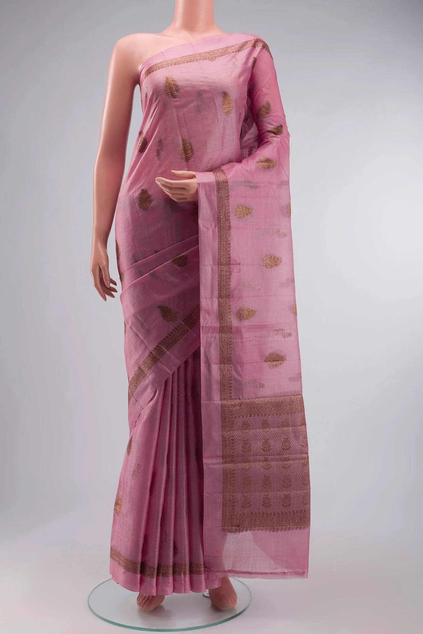 Rose pink Banarasi Tussar Silk Saree