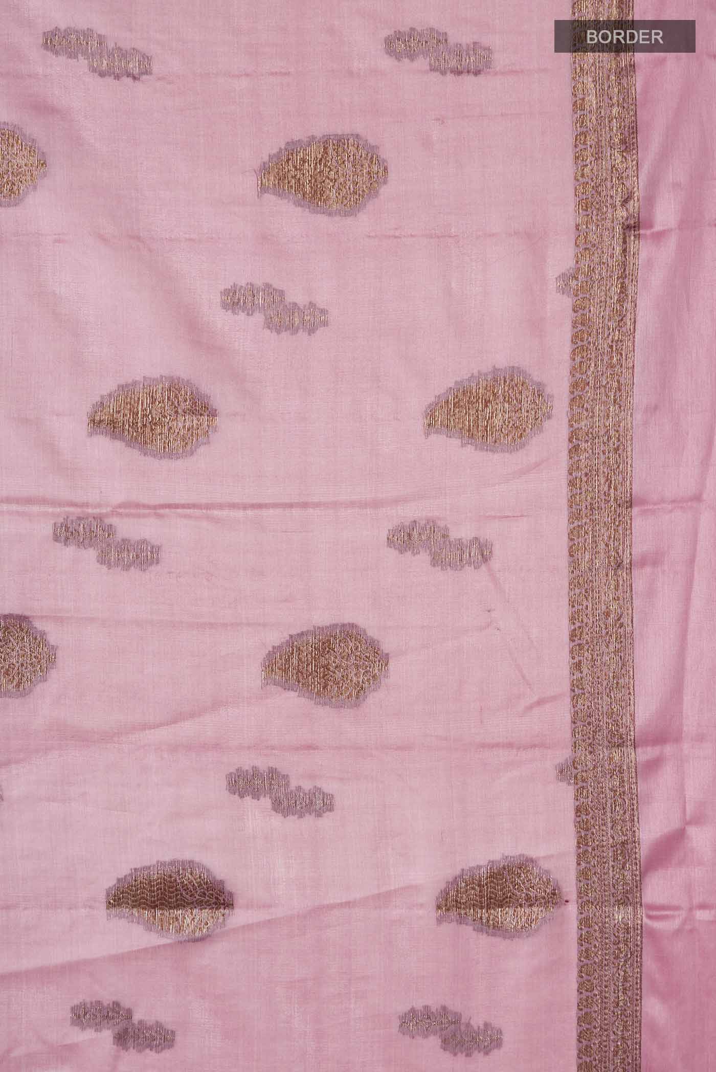 Rose pink Banarasi Tussar Silk Saree - Image 3